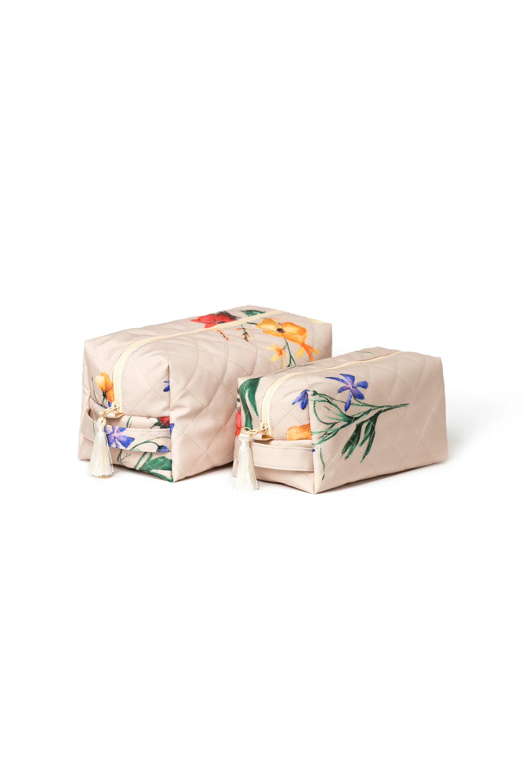 Beige Floral Makeup Bag Set | Spring Bloom