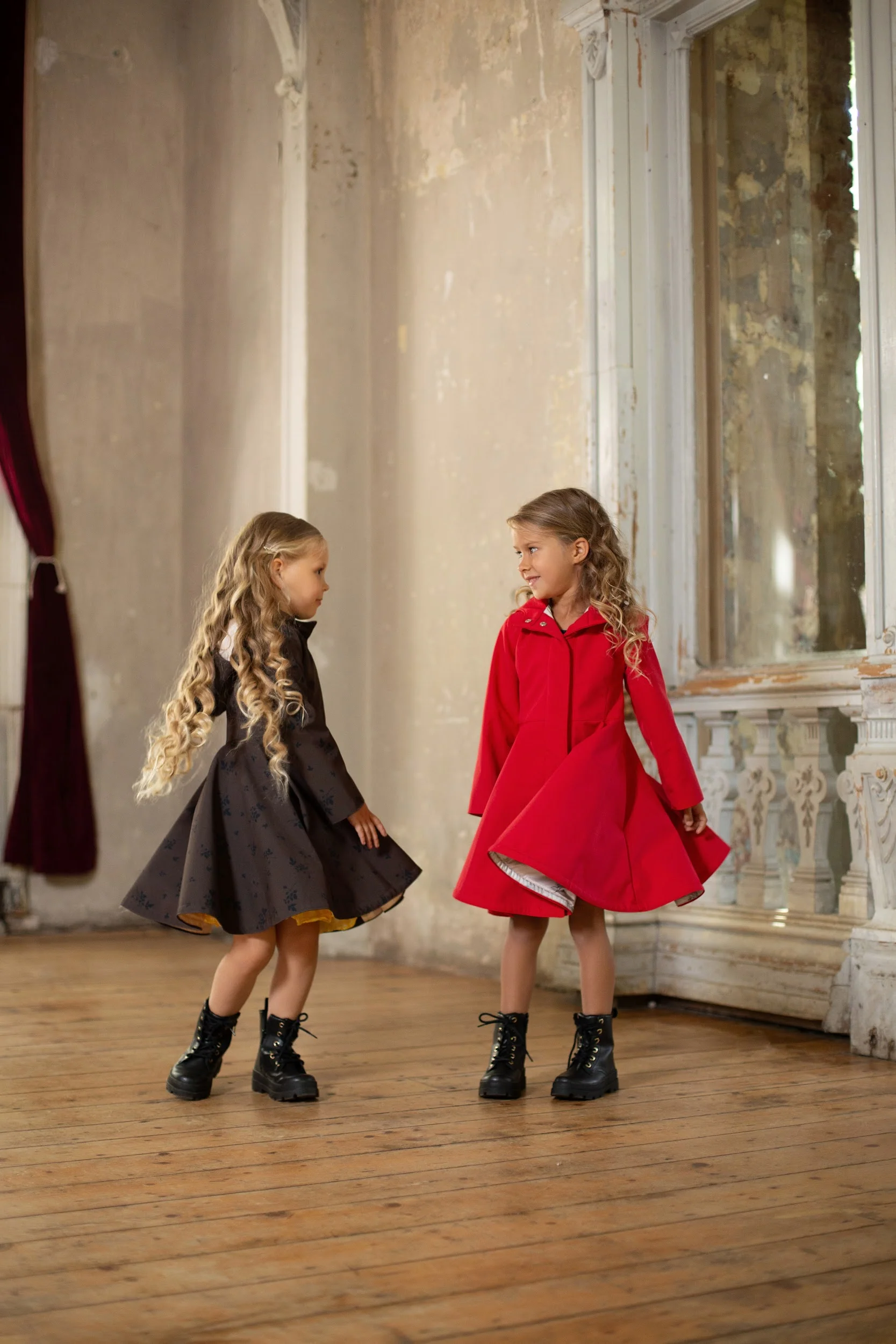 Dark Brown Coat with Black Floral Print for Girls | Velvet Leaves - Image 5