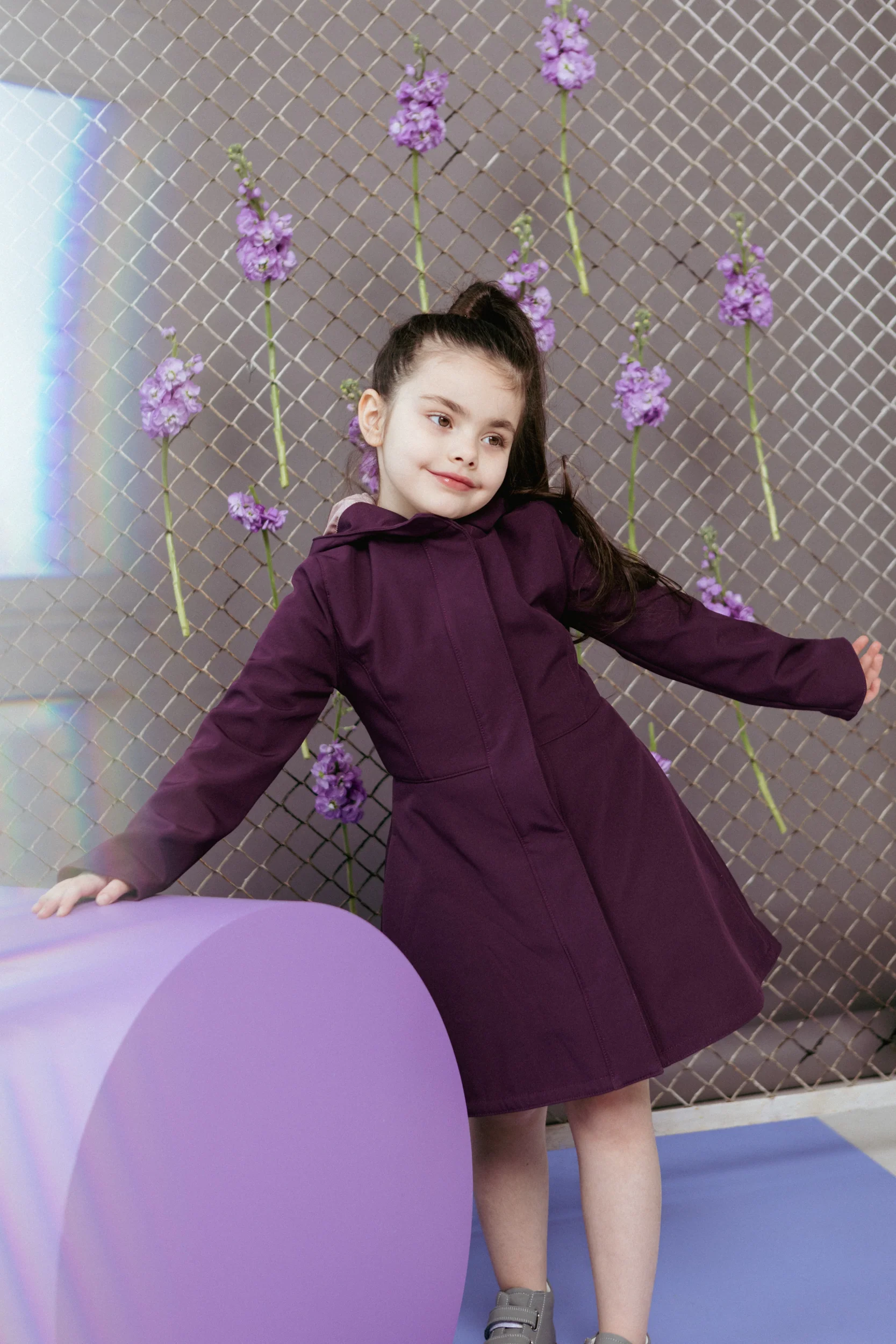 Dark Purple Flared Coat for Girls | Ruby Purple - Image 2
