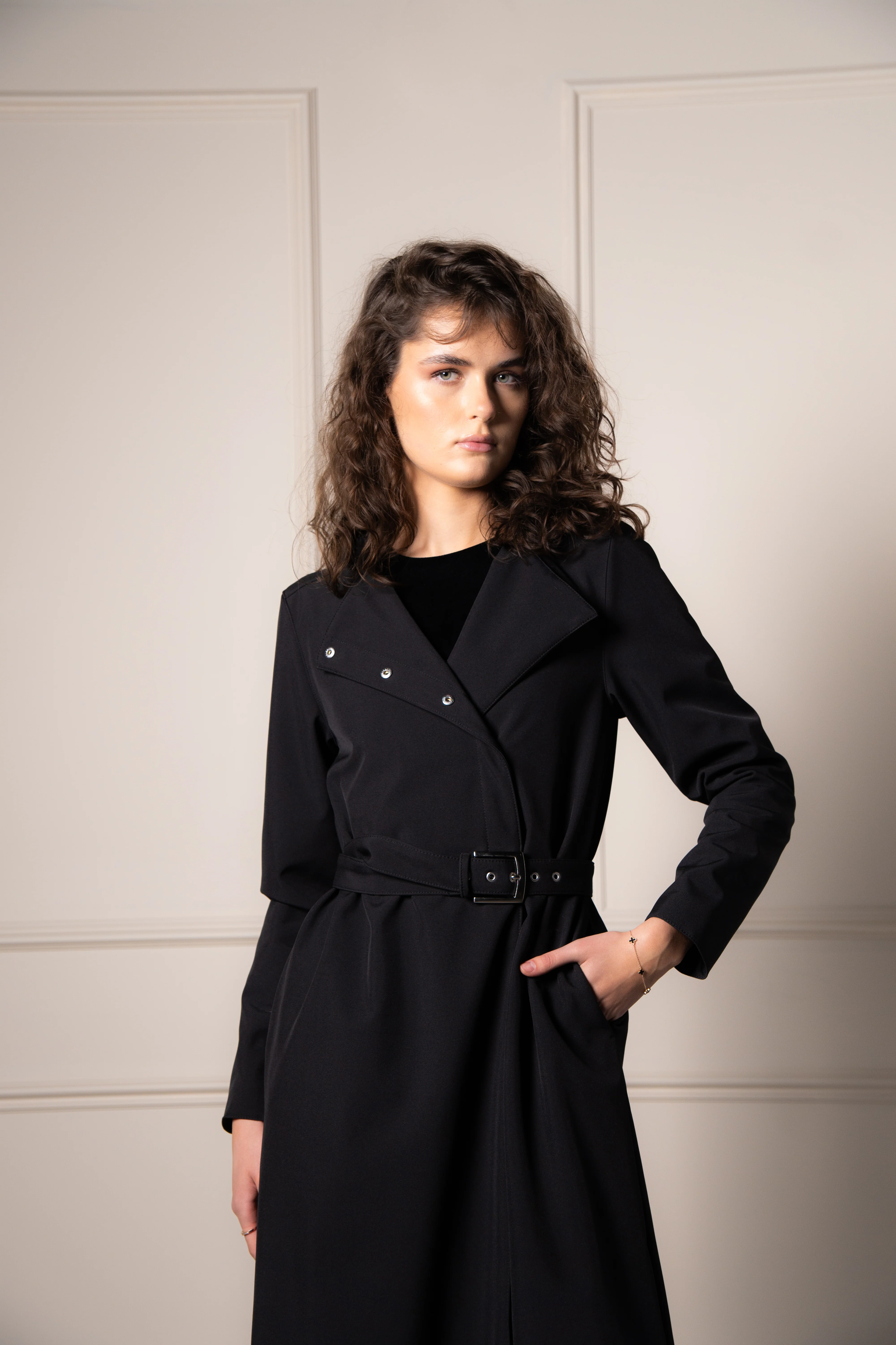 Double Breasted Coat with Trapeze Cut in Black | Black Classic - Image 3