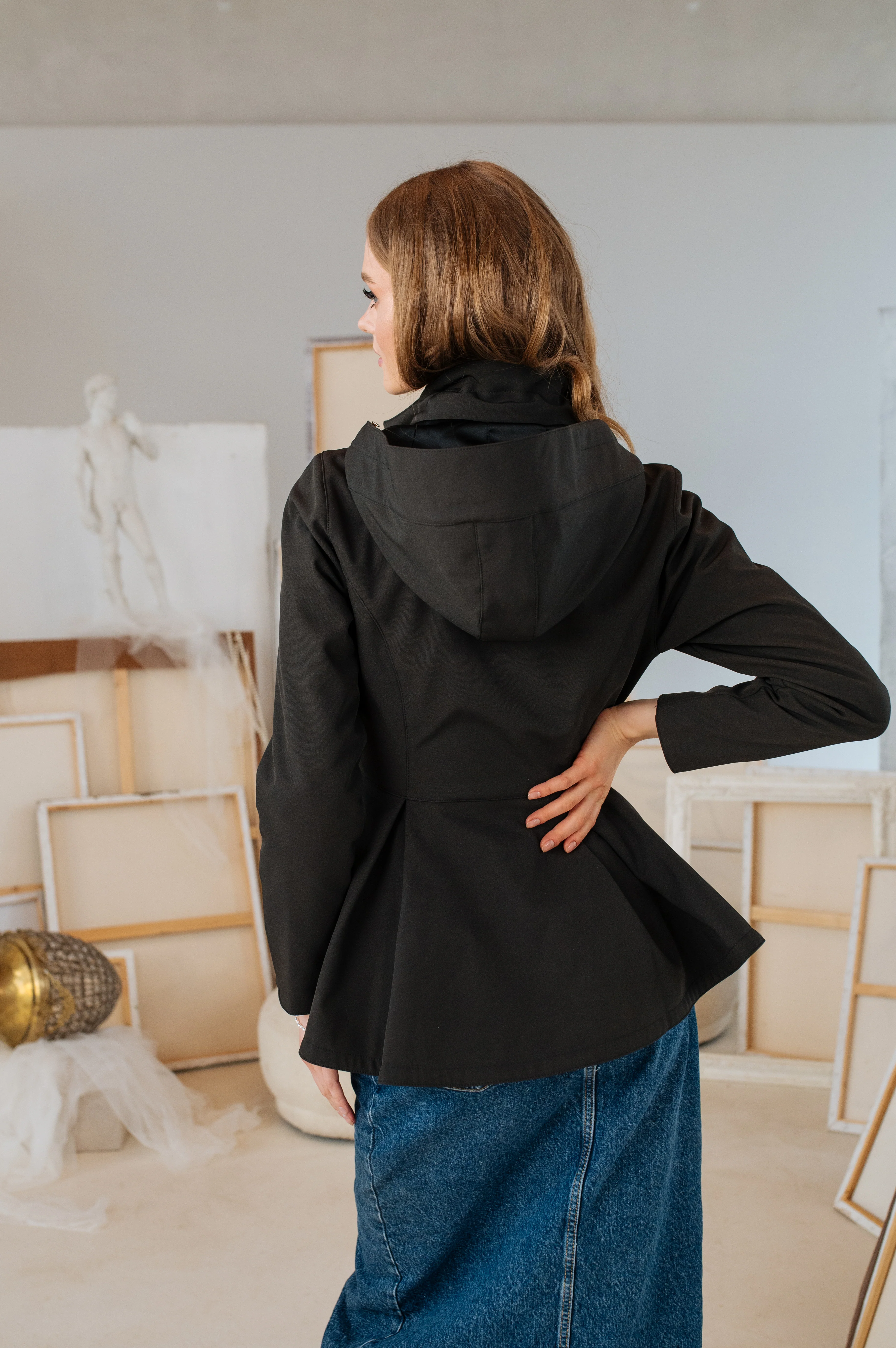 Double Breasted Jacket with Detachable Hood in Black | Evening Blush - Image 5