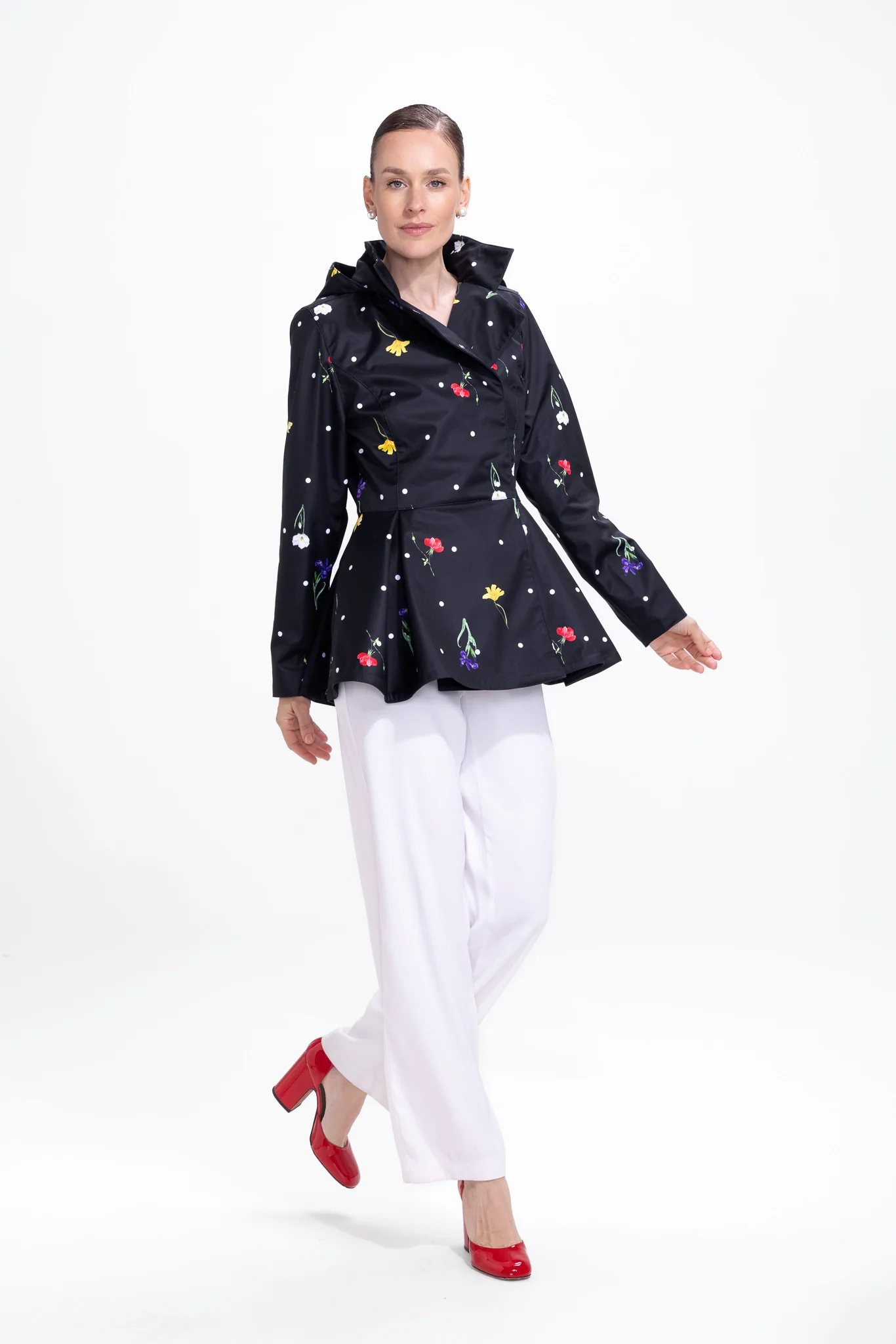 Double Breasted Jacket with Detachable Hood in Black | Cosmic Meadow