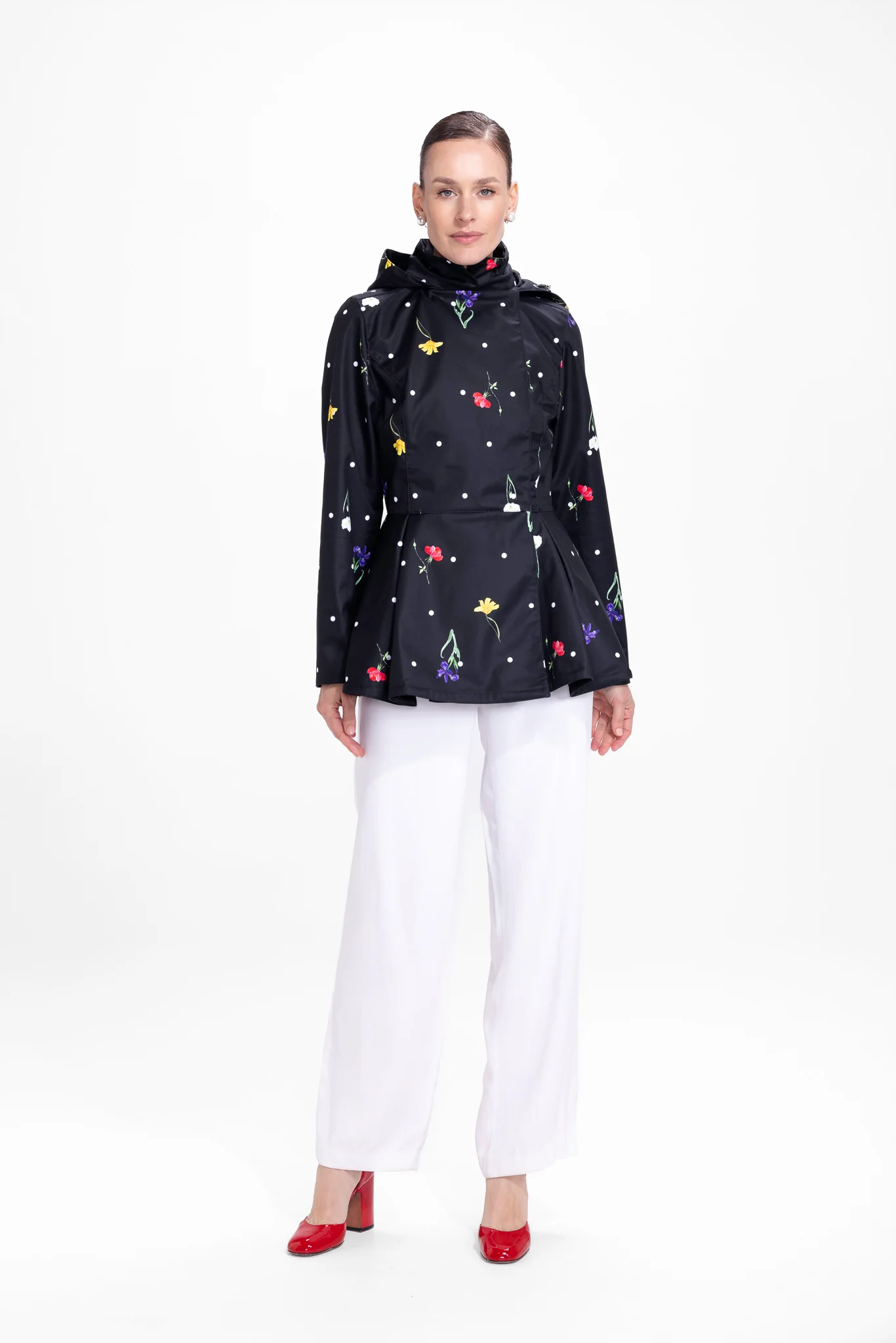 Double Breasted Jacket with Detachable Hood in Black | Cosmic Meadow - Image 4