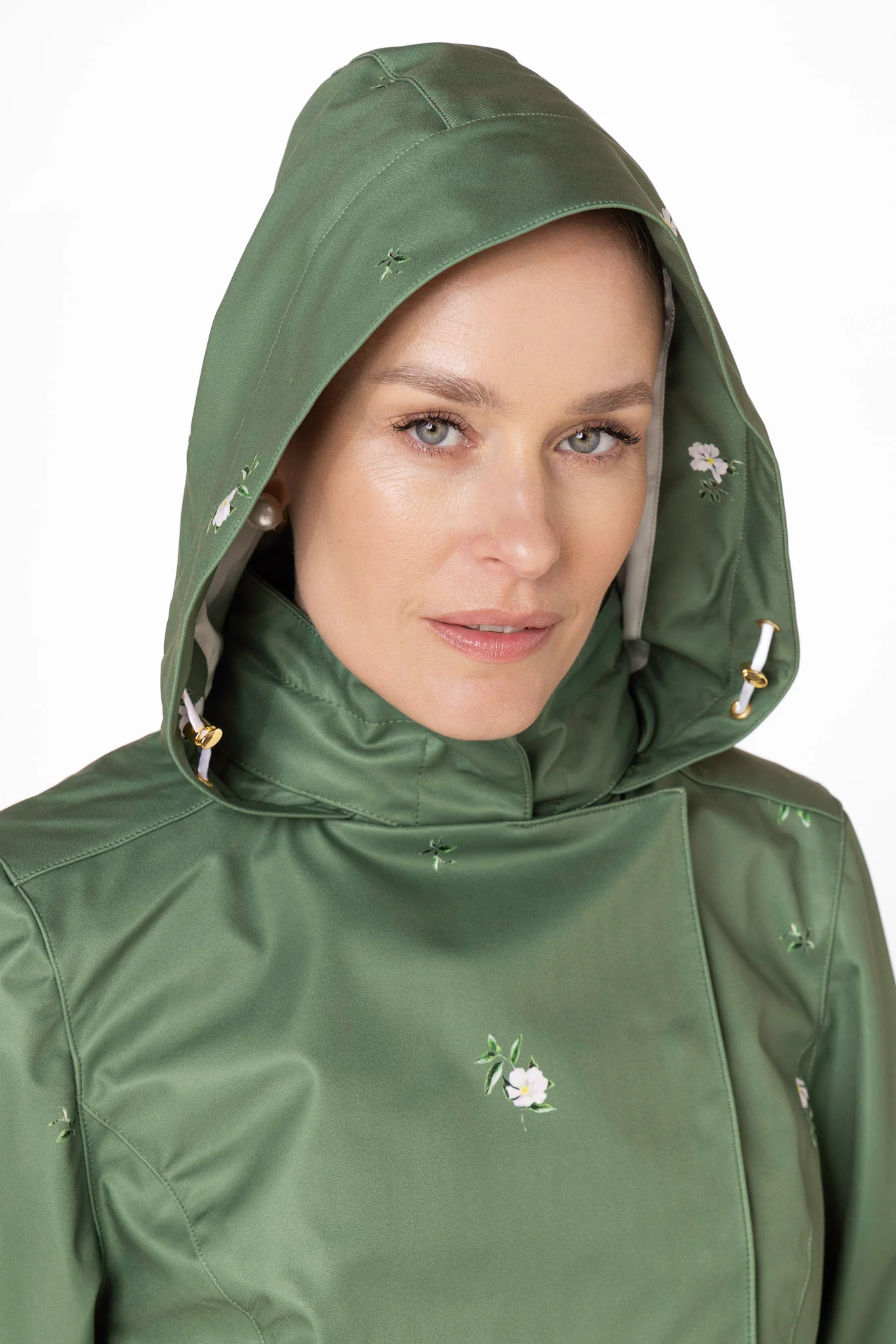 Double Breasted Jacket with Detachable Hood in Green | Primrose Green - Image 6