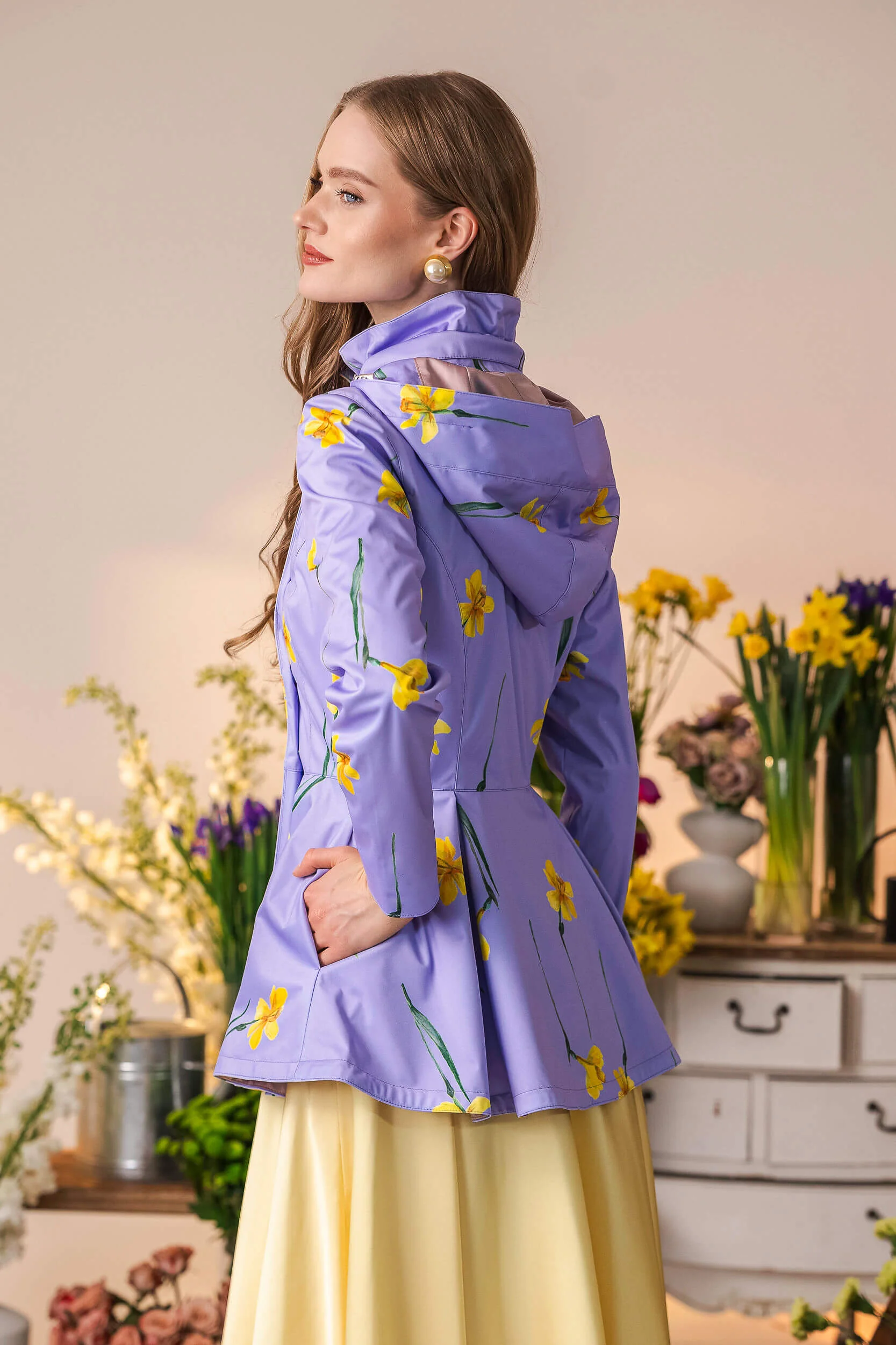 Double Breasted Jacket with Detachable Hood in Light Purple | Lilac Joy - Image 3