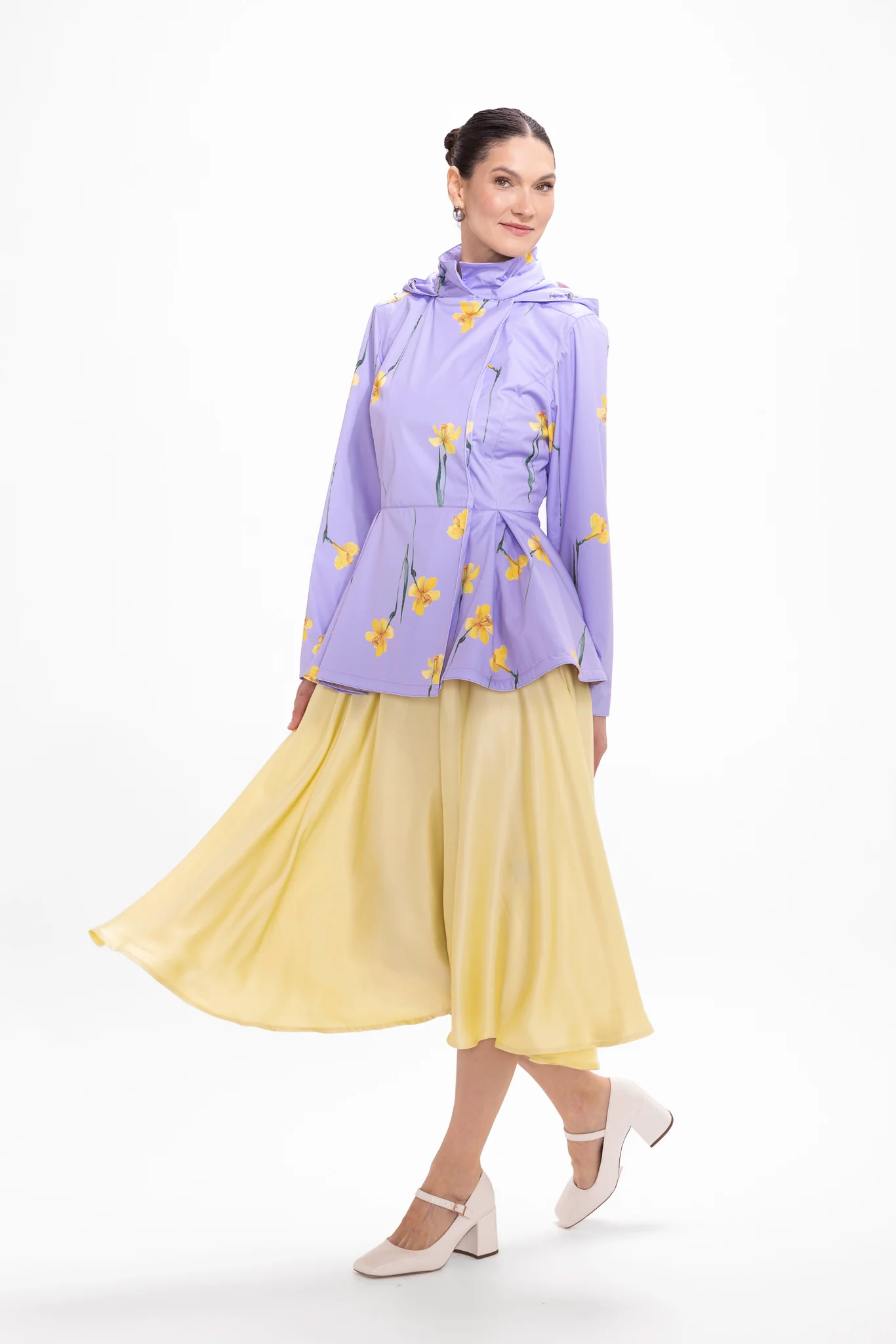 Double Breasted Jacket with Detachable Hood in Light Purple | Lilac Joy - Image 4