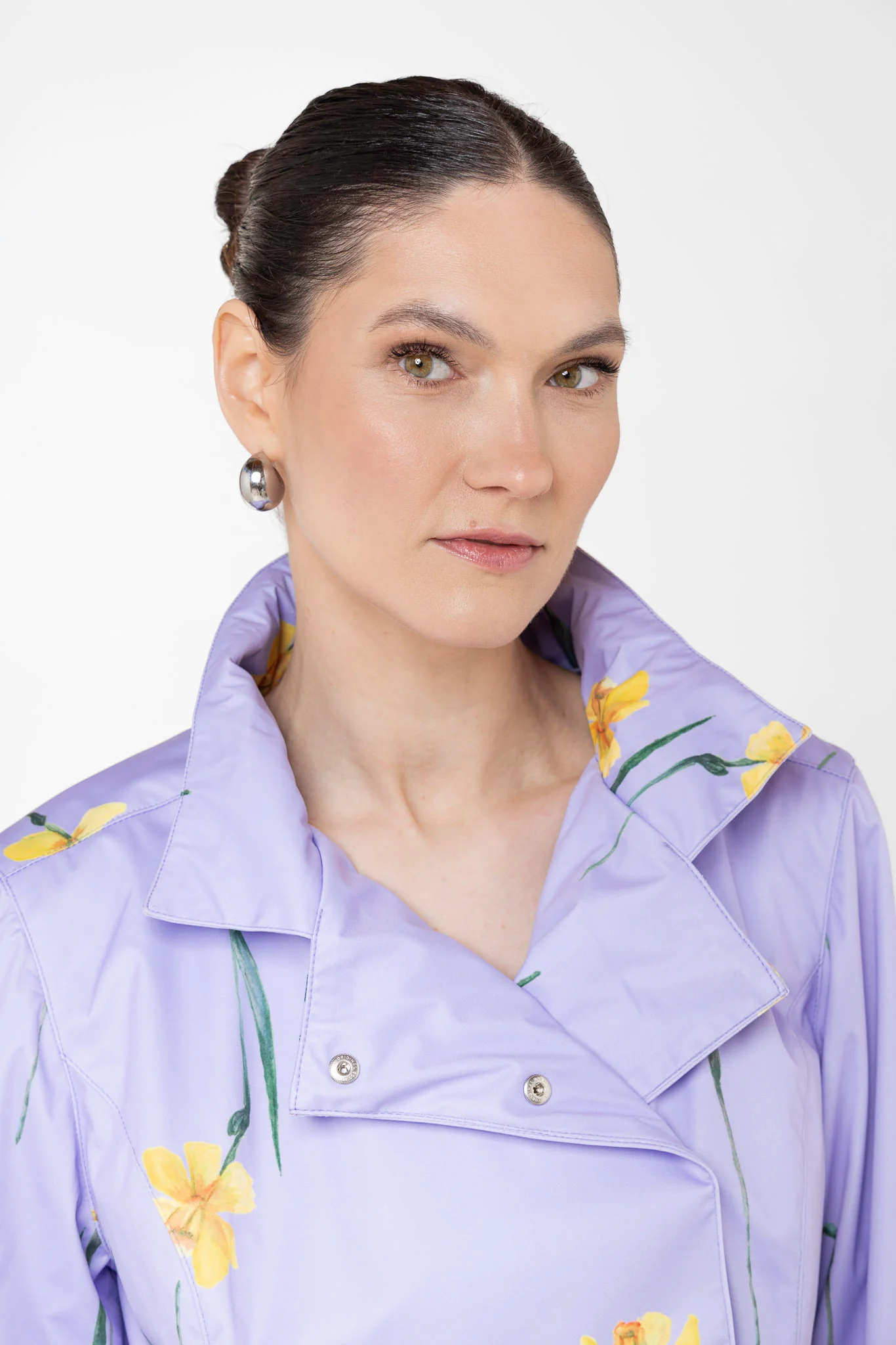 Double Breasted Jacket with Detachable Hood in Light Purple | Lilac Joy - Image 7