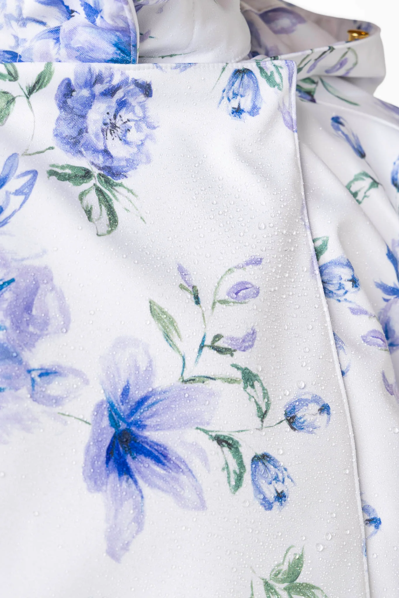 Double Breasted Jacket with Detachable Hood in White with Blue Flower Print | Blue Whisper - Image 7