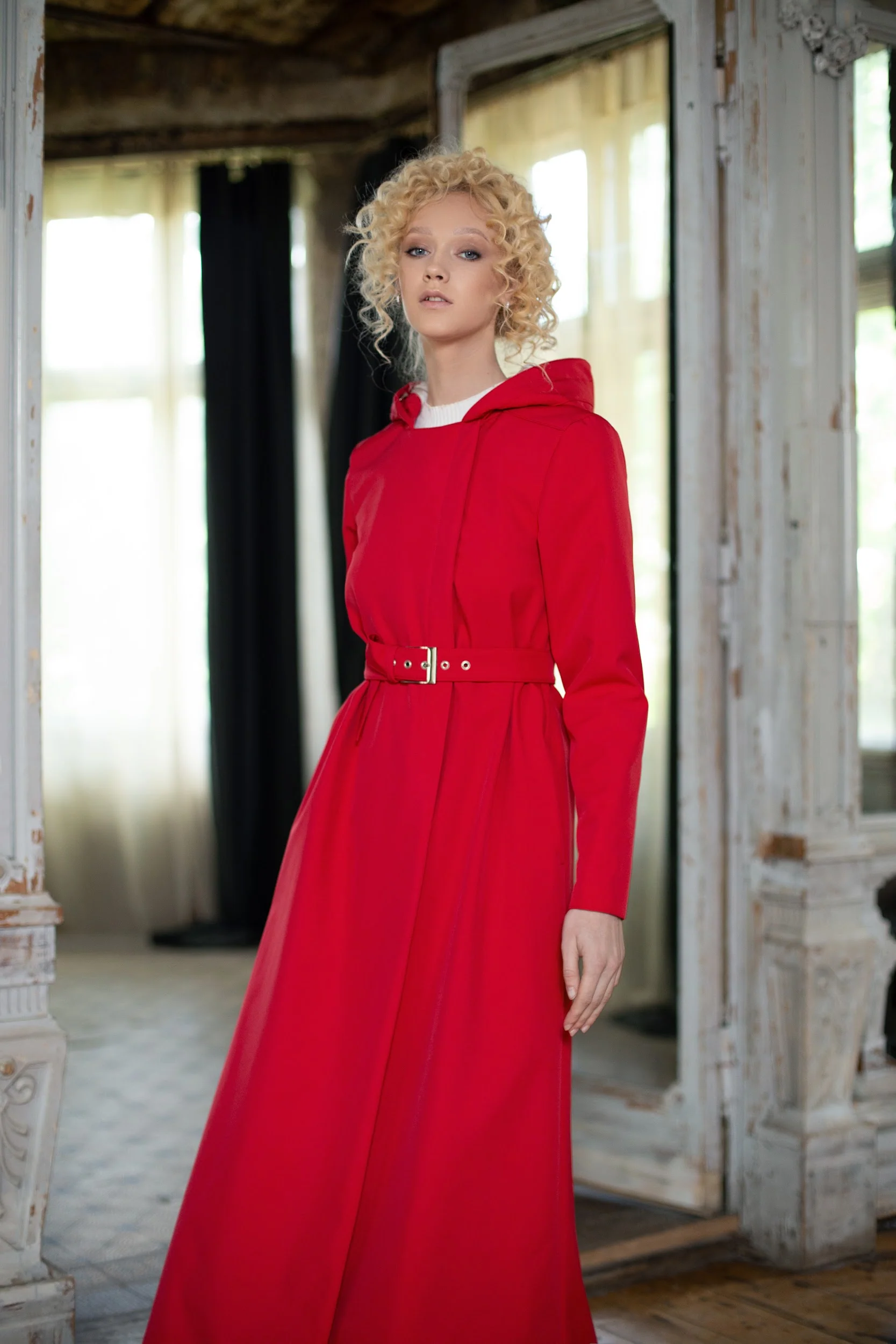 Double Breasted Trapeze Coat in Bright Red | Classic Red - Image 3