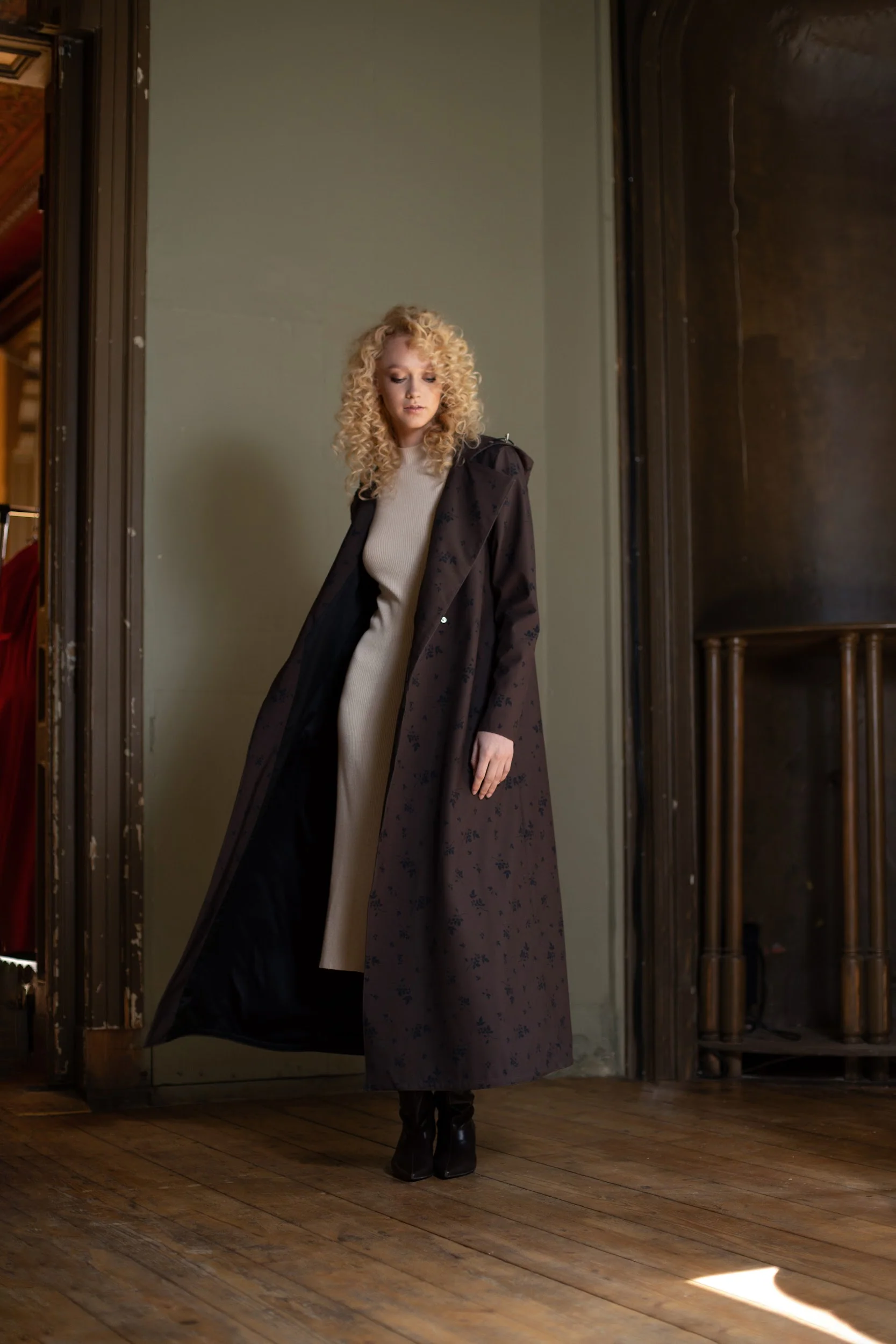 Double Breasted Trapeze Coat in Dark Brown | Velvet Leaves - Image 5