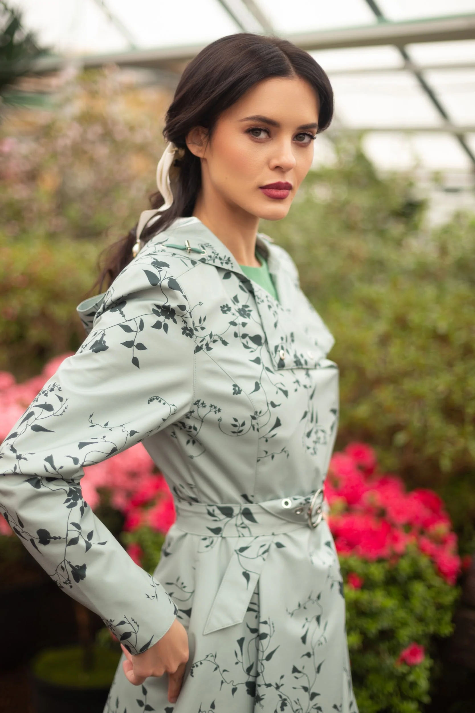 Double Breasted Trench Coat for Spring in Light Green | Minty Meadow - Image 3