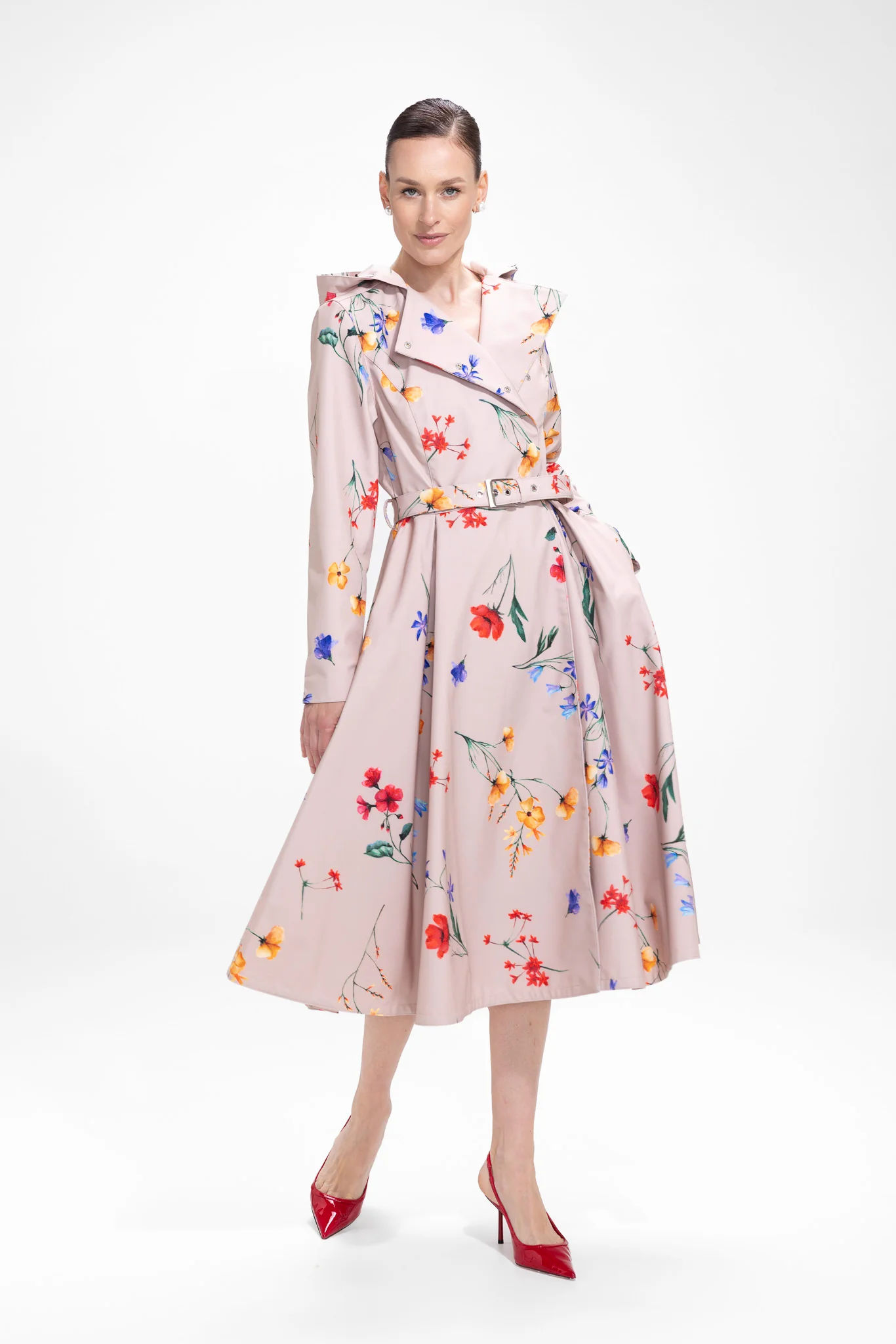 Double Breasted Trench Coat in Beige with Flower Print | Spring Bloom - Image 4