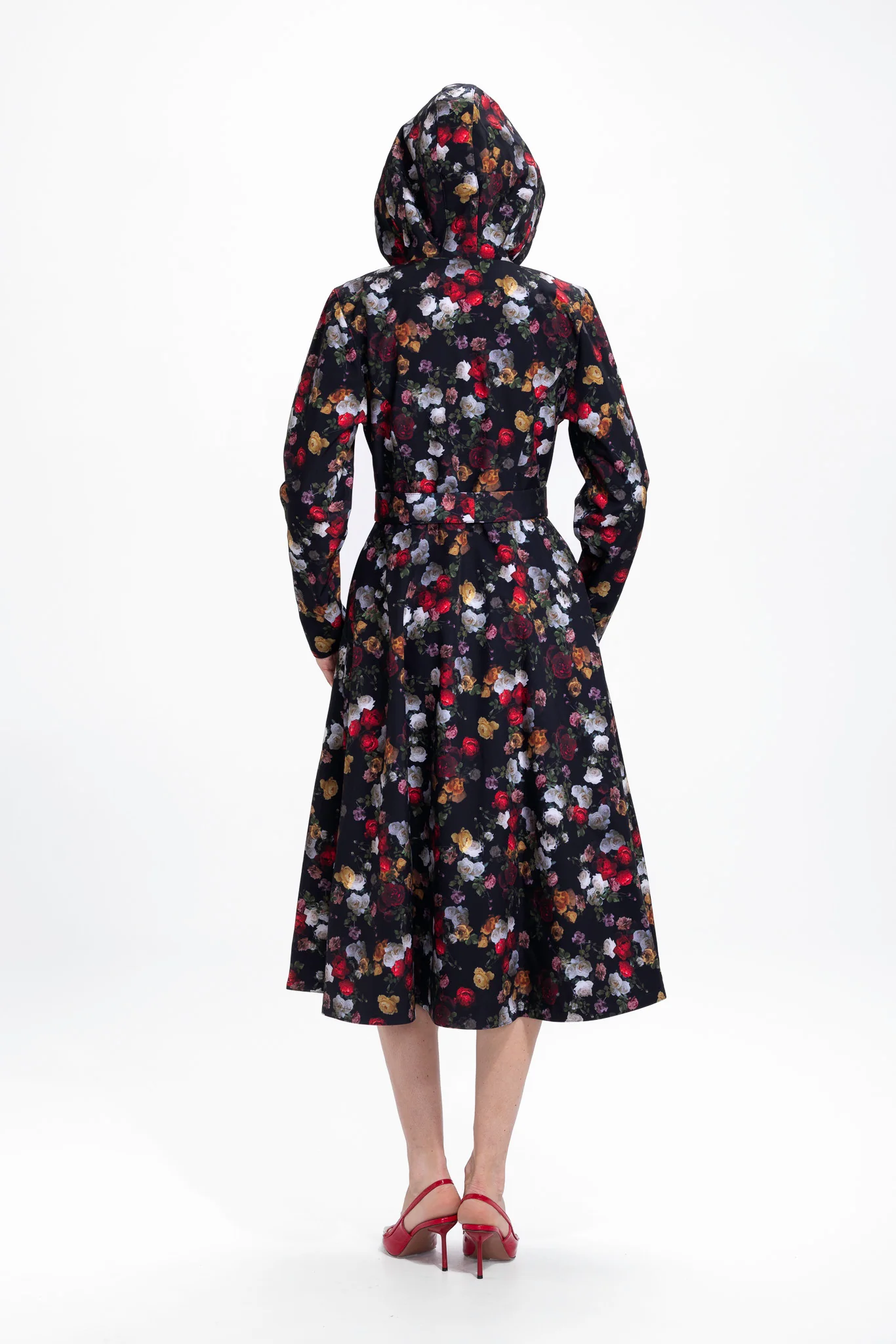 Double Breasted Trench Coat in Black and Red | Rose Garden - Image 5