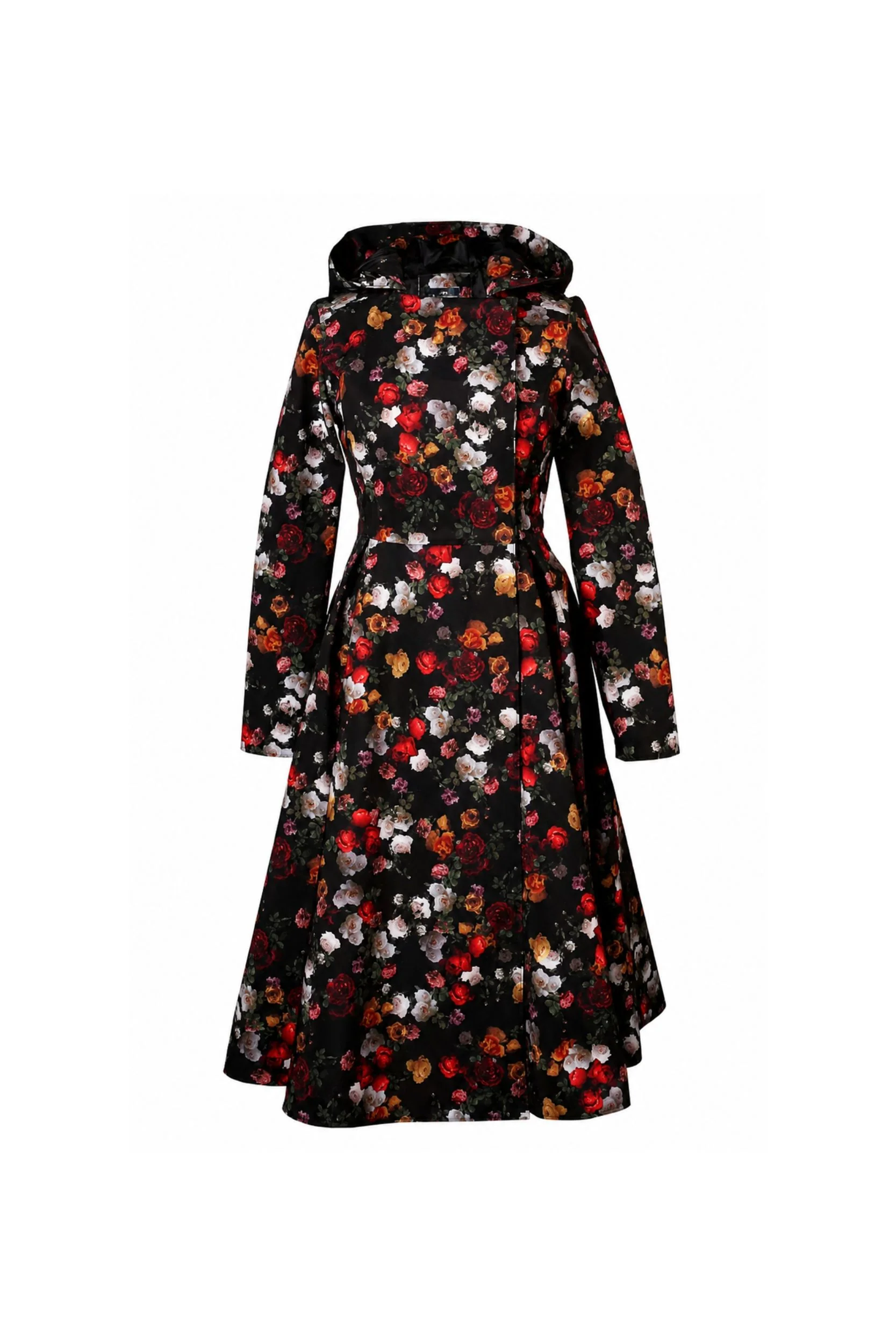 Double Breasted Trench Coat in Black and Red | Rose Garden - Image 9