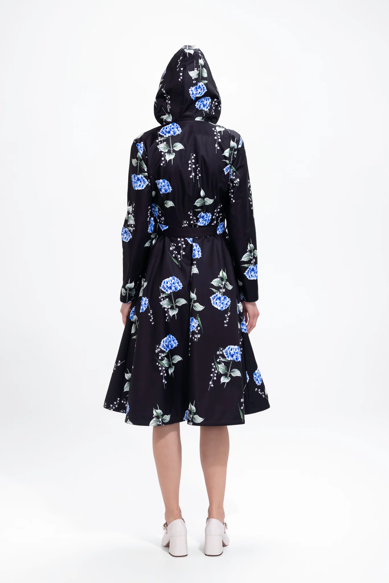 Double Breasted Trench Coat in Black with Floral Print | Flower Moon - Image 5