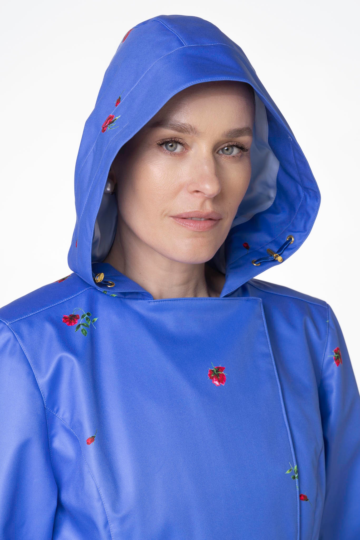 Double Breasted Trench Coat in Blue with Flower Print | Forget-Me-Not - Image 6