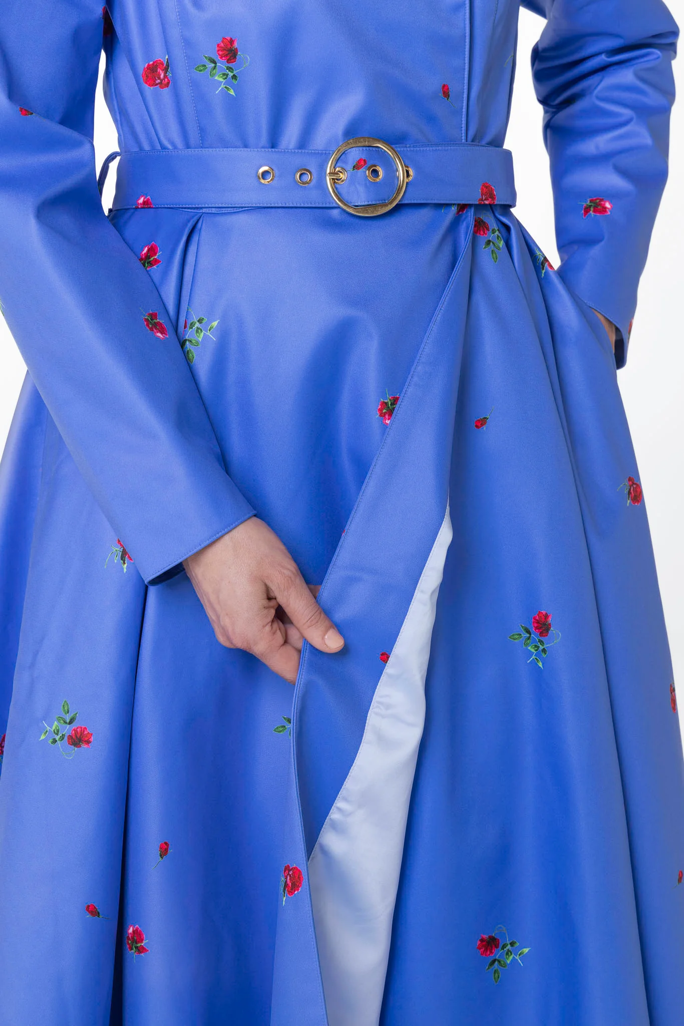 Double Breasted Trench Coat in Blue with Flower Print | Forget-Me-Not - Image 8