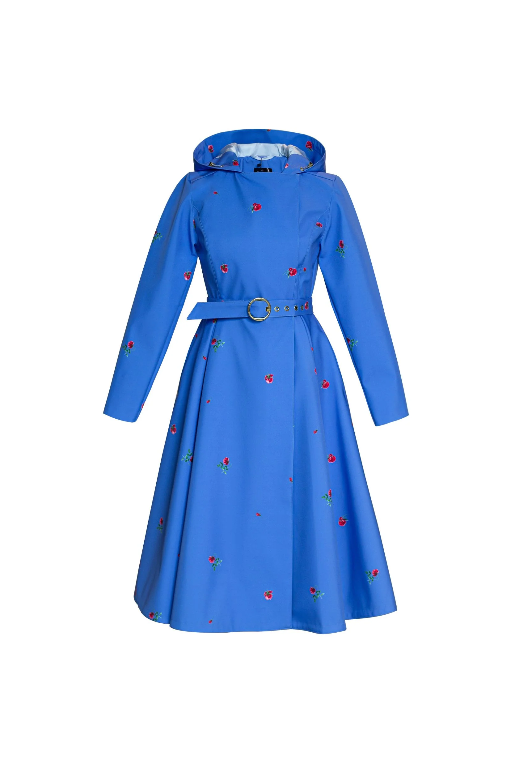 Double Breasted Trench Coat in Blue with Flower Print | Forget-Me-Not - Image 9