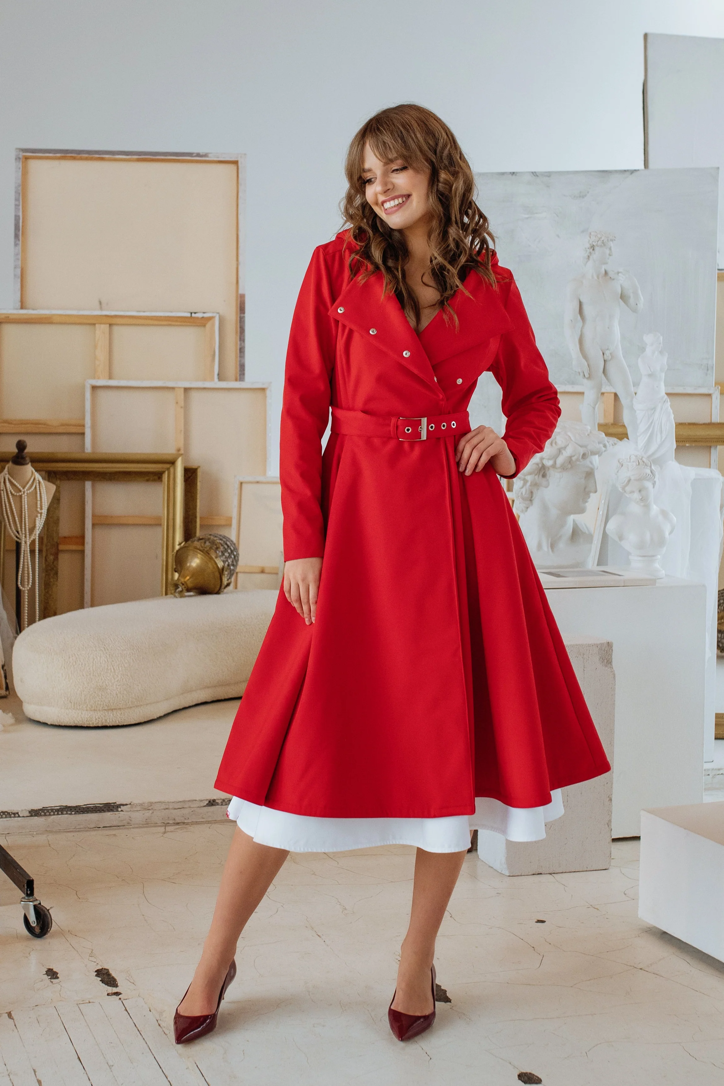 Double Breasted Trench Coat in Bright Red | Queen of Hearts - Image 2