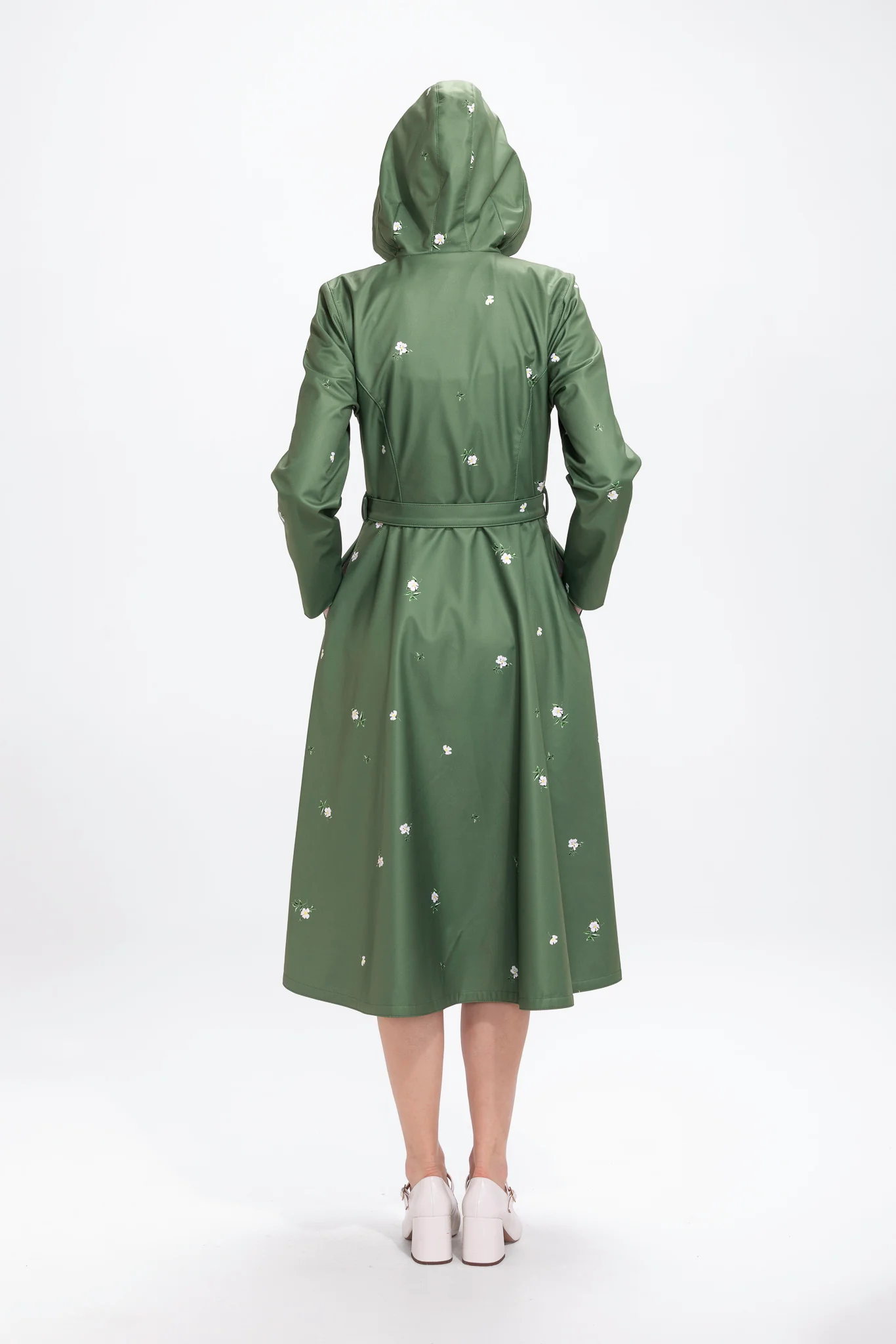 Double Breasted Trench Coat in Green with Flower Print | Primrose in Bloom - Image 5