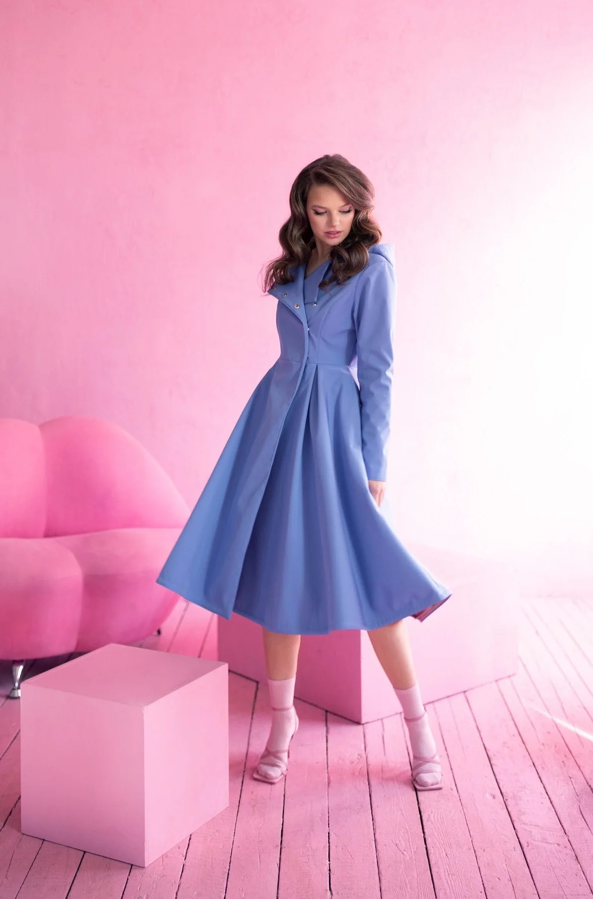 Double Breasted Trench Coat in Soft Blue | Blue Breeze - Image 2