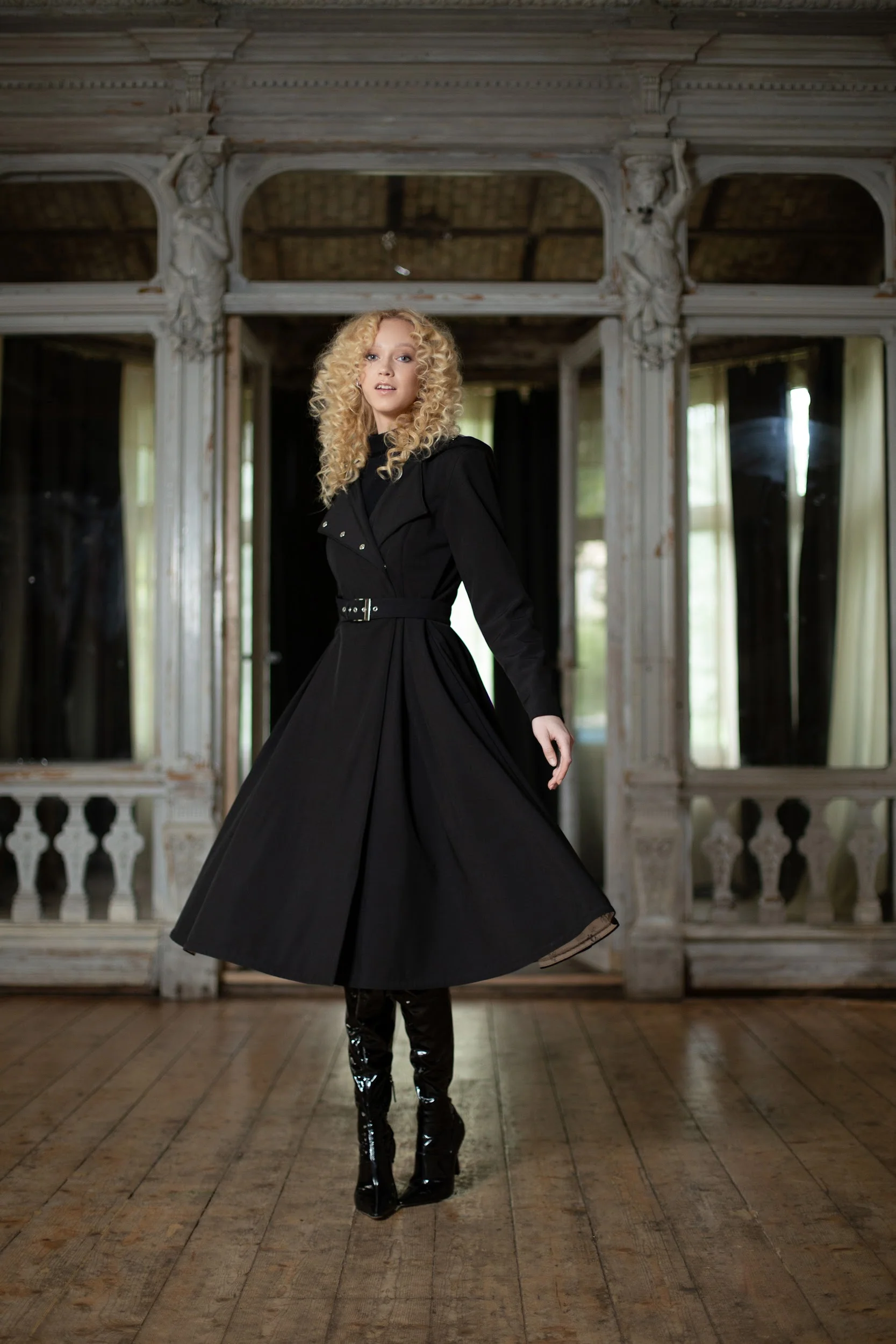 Double Breasted Trench Coat in Solid Black | Queen of Spades - Image 2