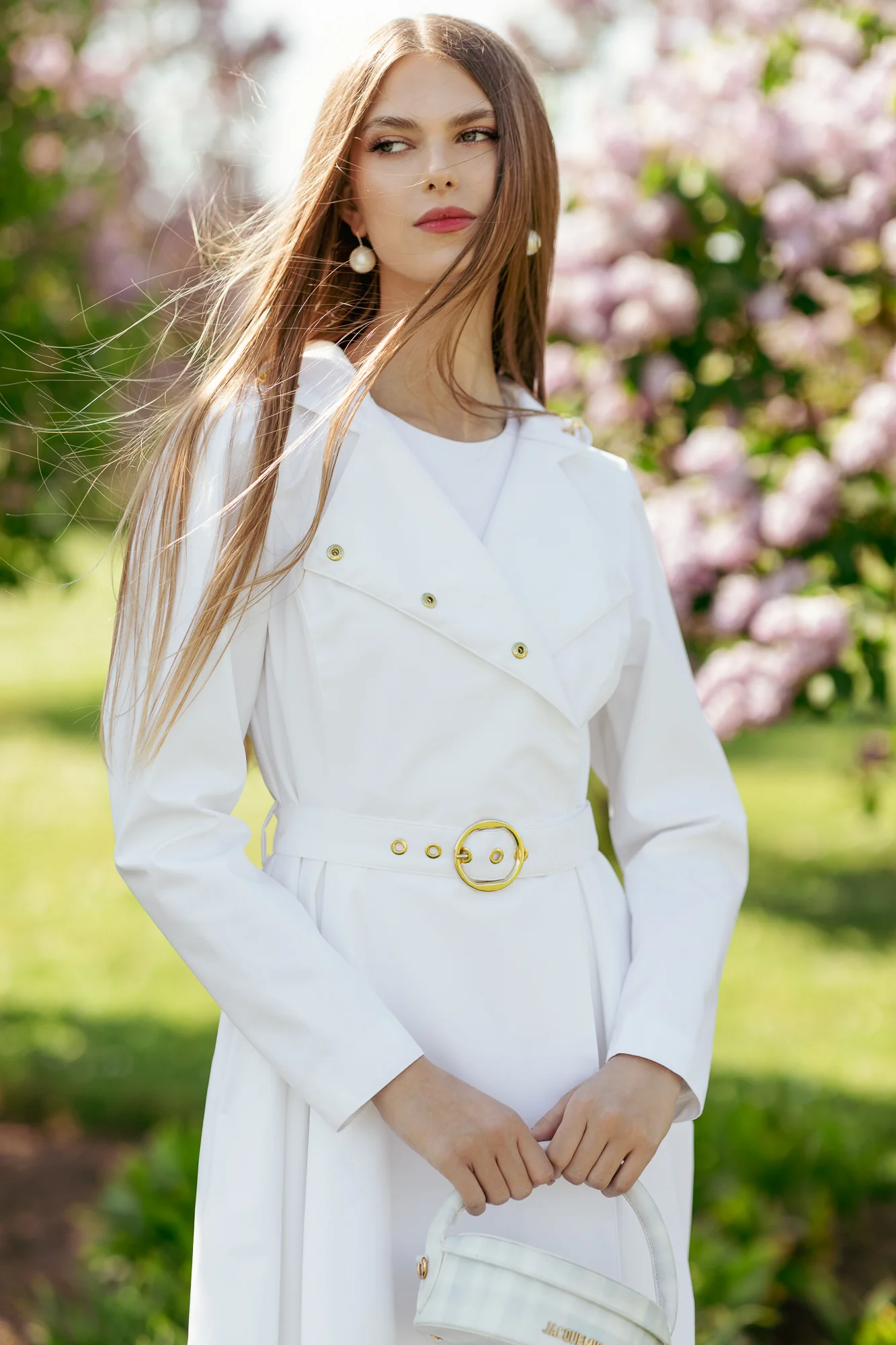 Double Breasted Trench Coat in White | Heavenly White - Image 2