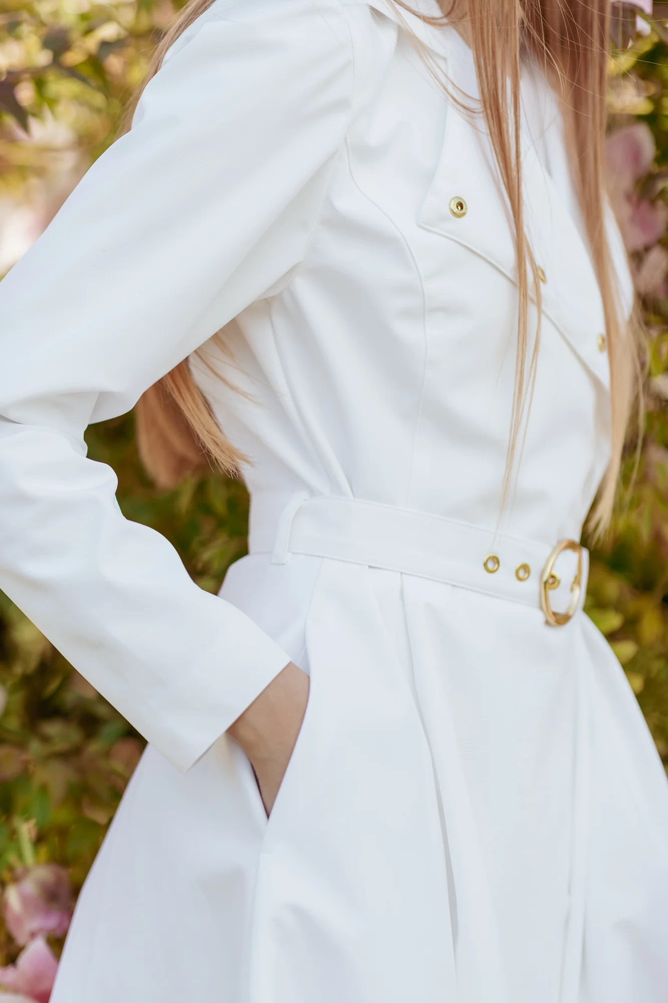 Double Breasted Trench Coat in White | Heavenly White - Image 7