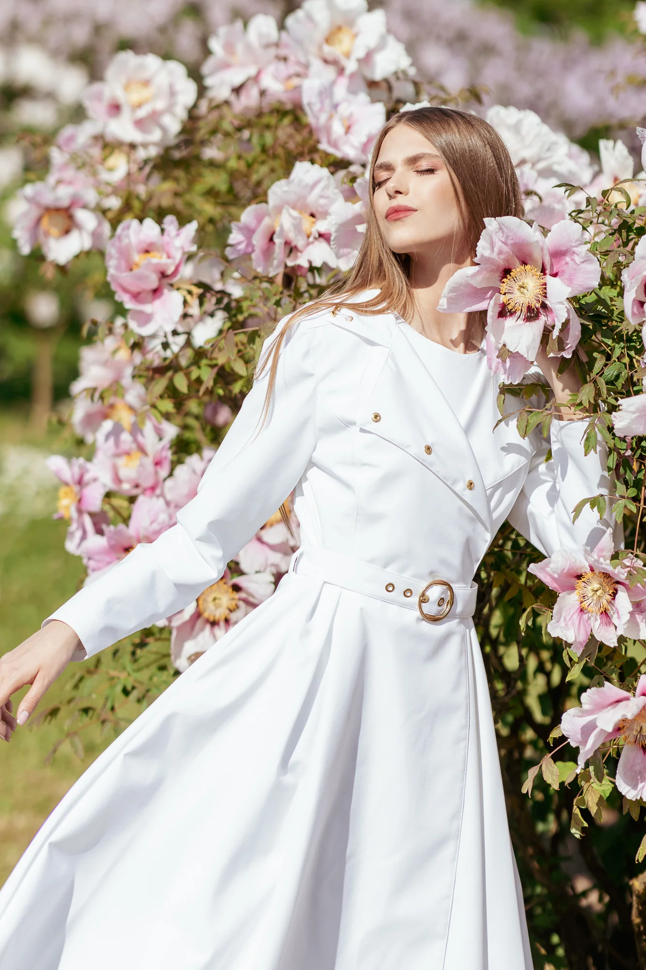 Double Breasted Trench Coat in White | Heavenly White - Image 8