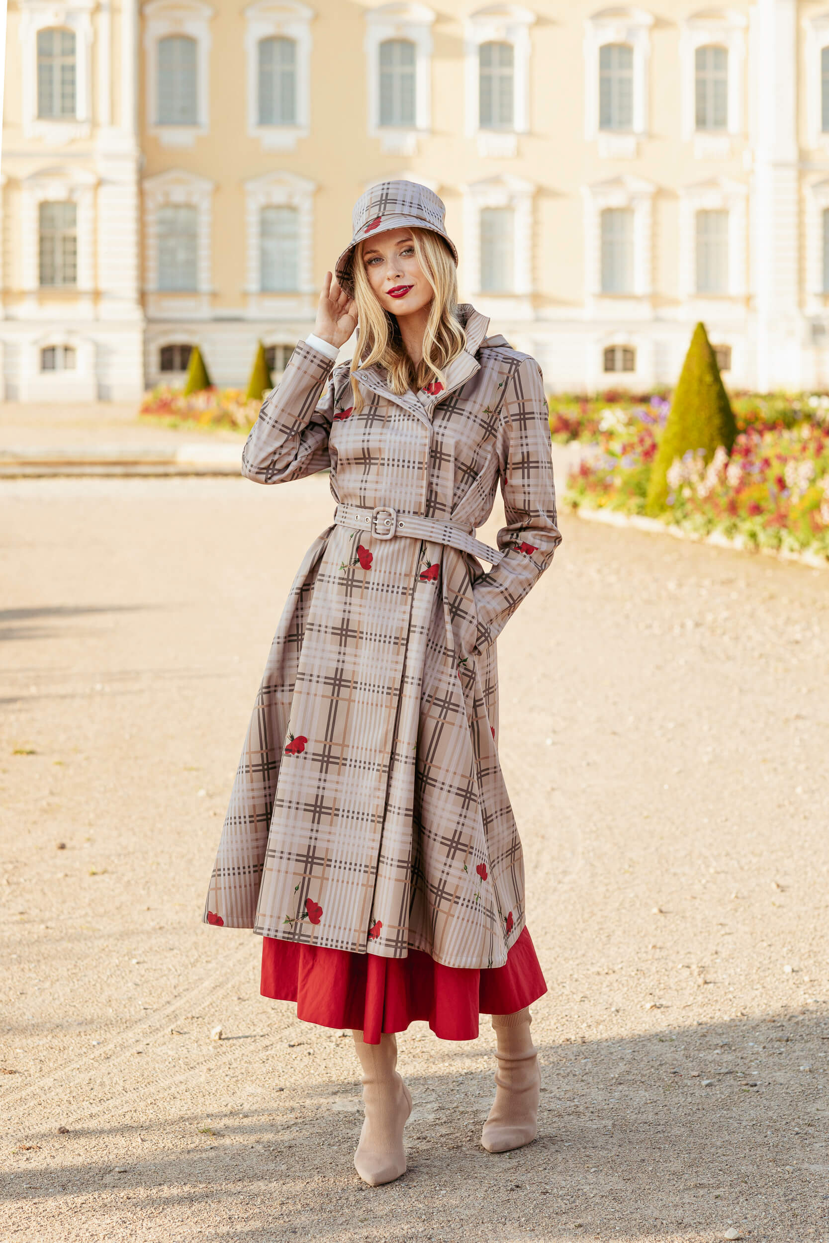 Double Breasted Women's Coat with Front Pleats in Beige | Blush of the Crown - Image 2