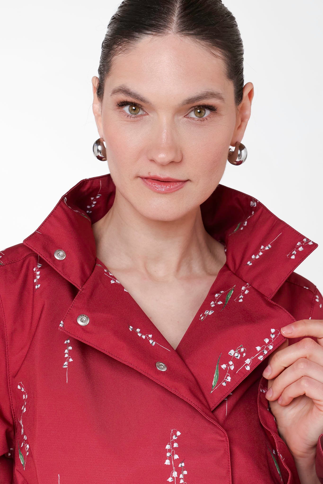 Double Breasted Women's Spring Coat with Front Pleats in Red | Crimson Lily - Image 6