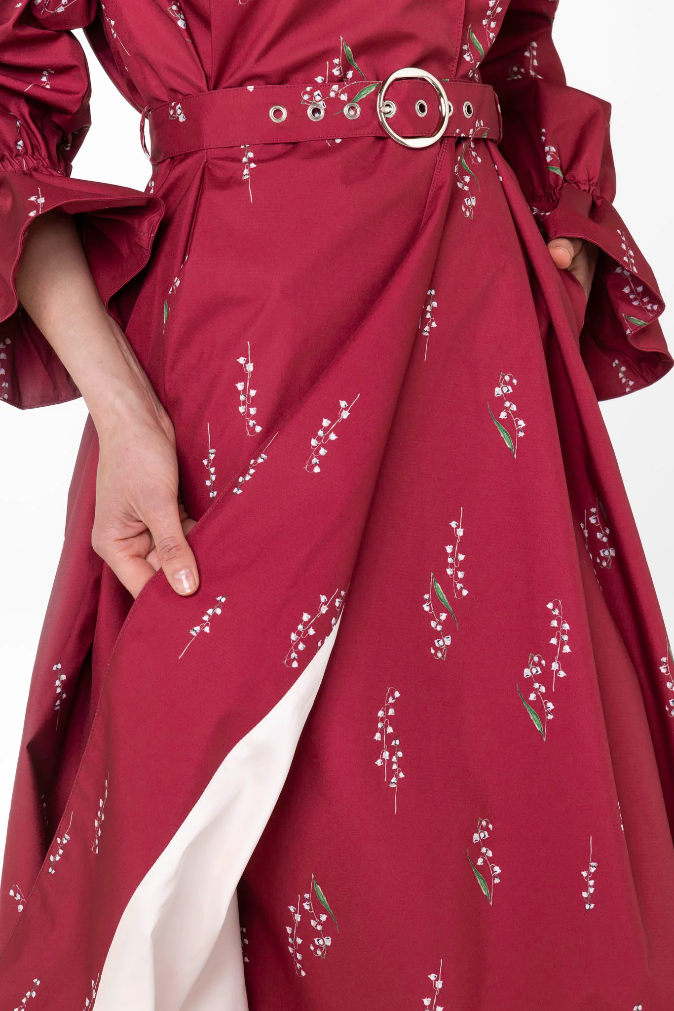 Double Breasted Women's Spring Coat with Front Pleats in Red | Crimson Lily - Image 8