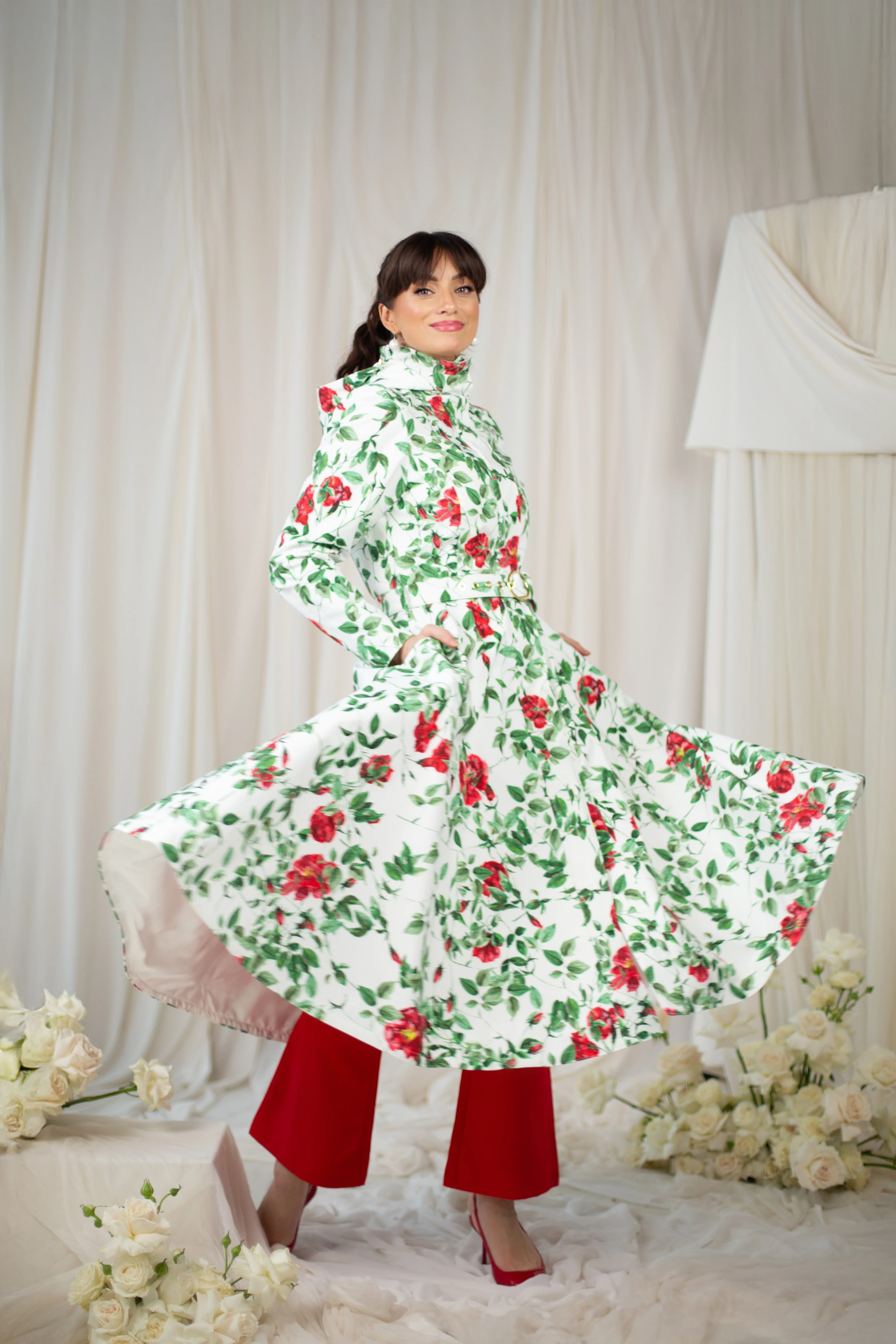 Fit and Flare Coat with A-Line Skirt in White | Charming Rose - Image 2