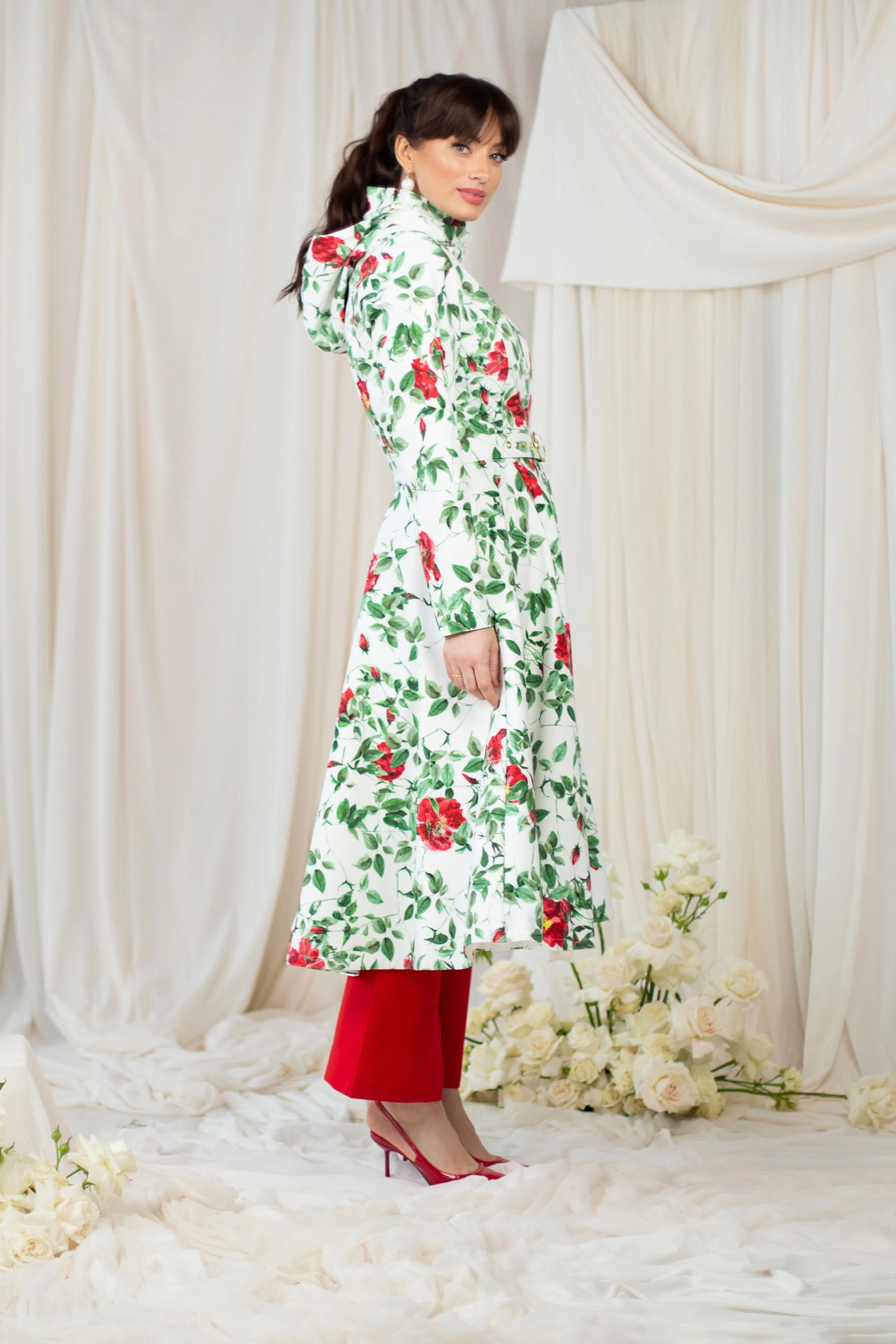 Fit and Flare Coat with A-Line Skirt in White | Charming Rose - Image 4