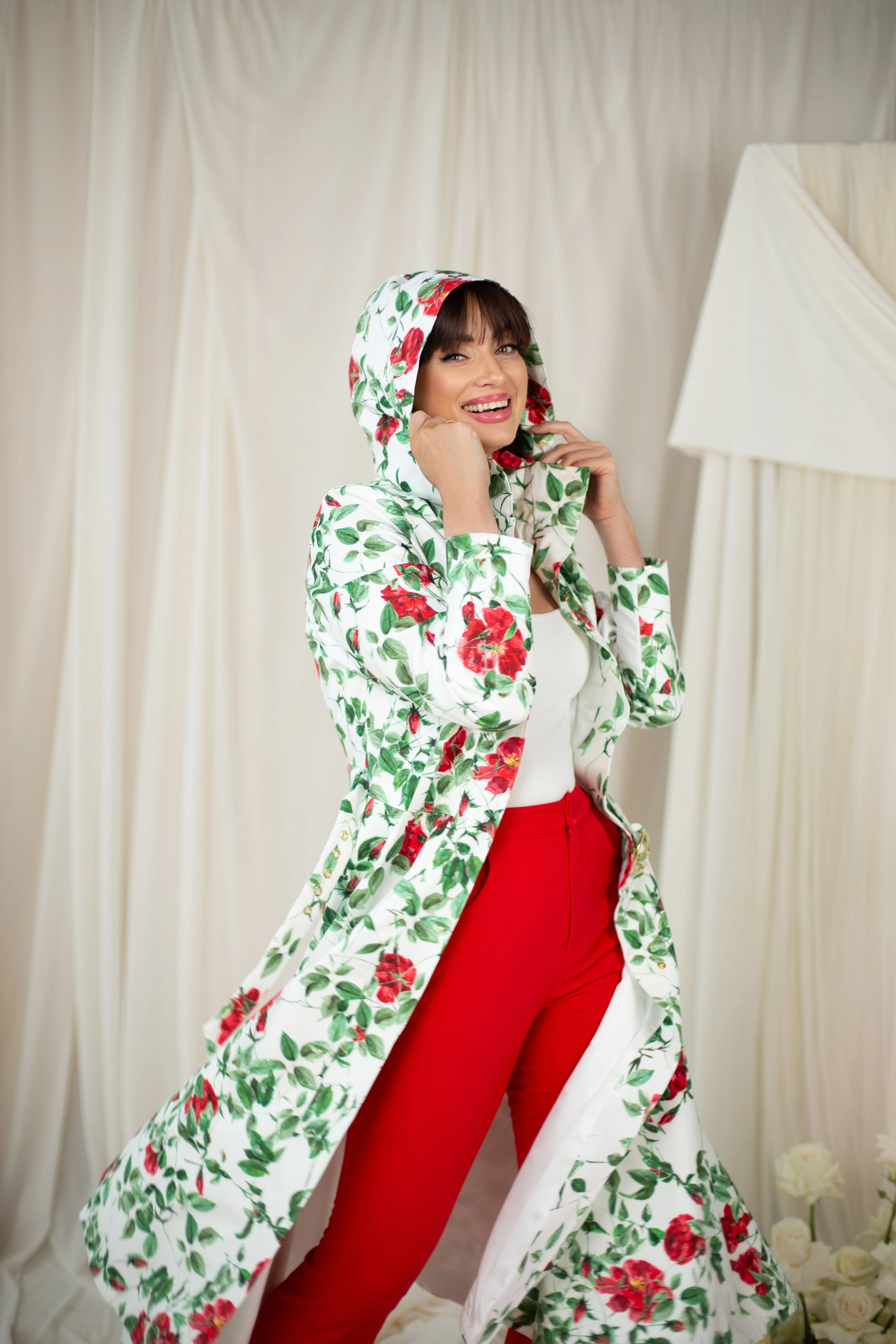 Fit and Flare Coat with A-Line Skirt in White | Charming Rose - Image 5