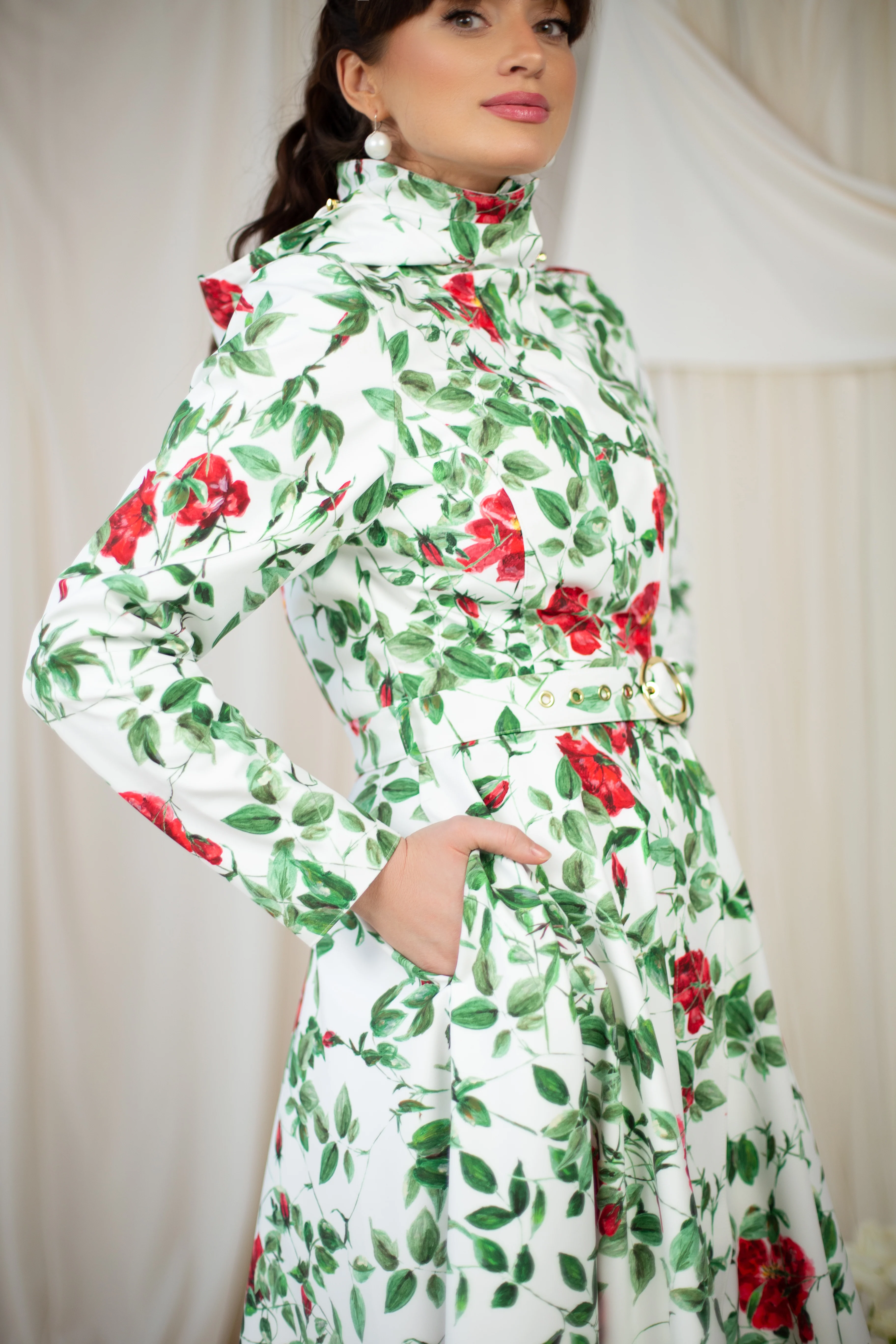 Fit and Flare Coat with A-Line Skirt in White | Charming Rose - Image 6