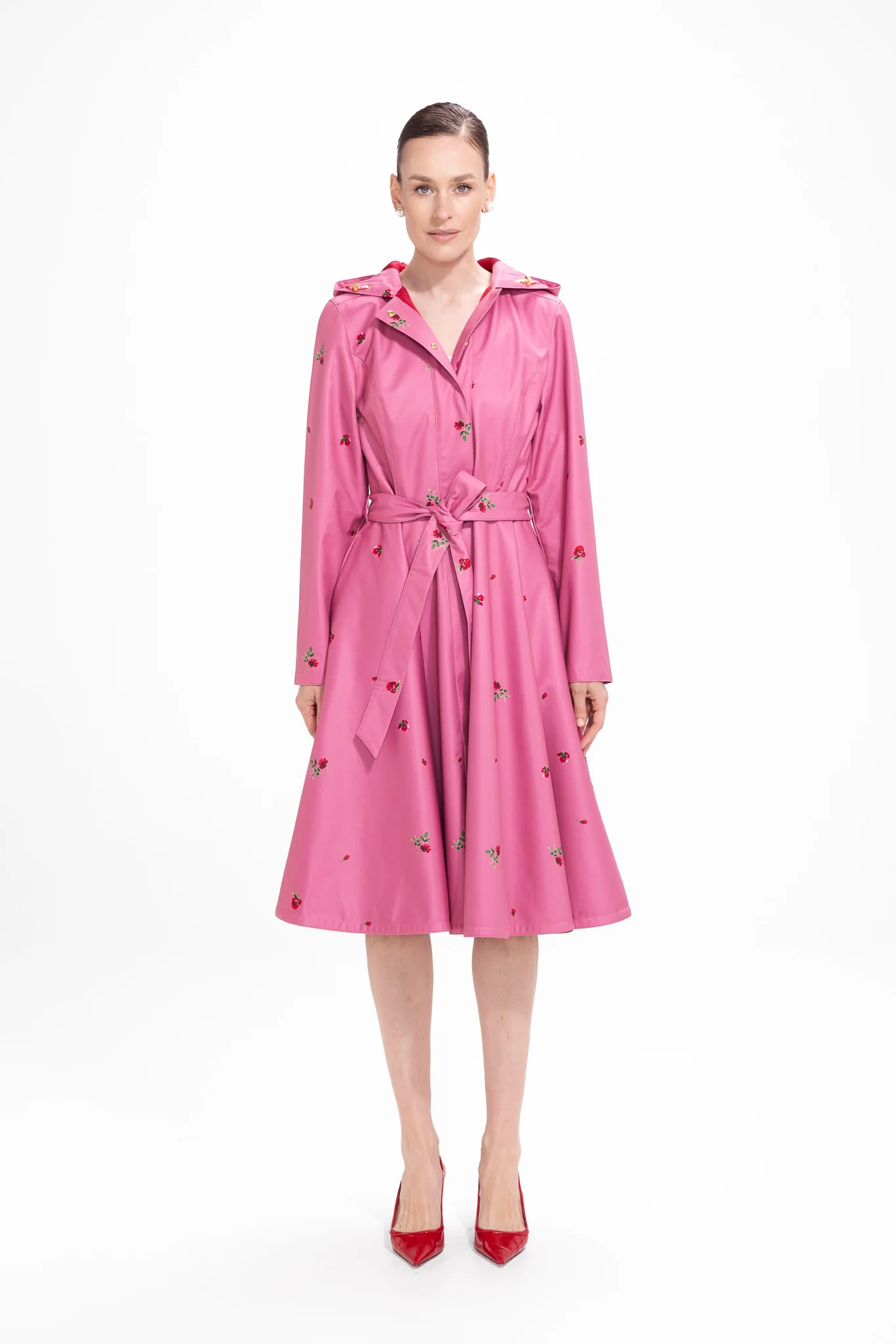 Fit and Flare Coat with Full Circle Skirt in Pink | Raspberry Sorbet - Image 4