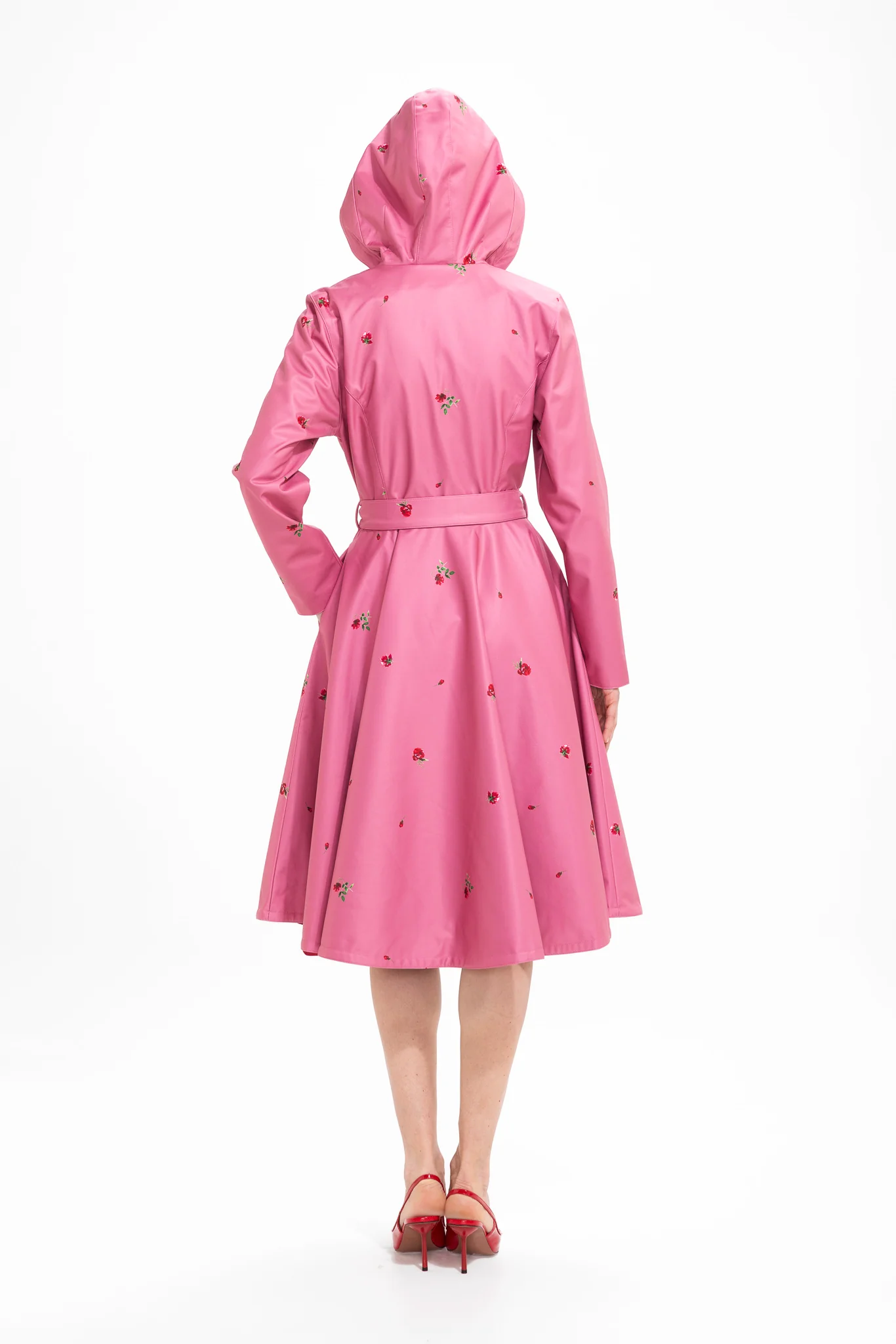 Fit and Flare Coat with Full Circle Skirt in Pink | Raspberry Sorbet - Image 5