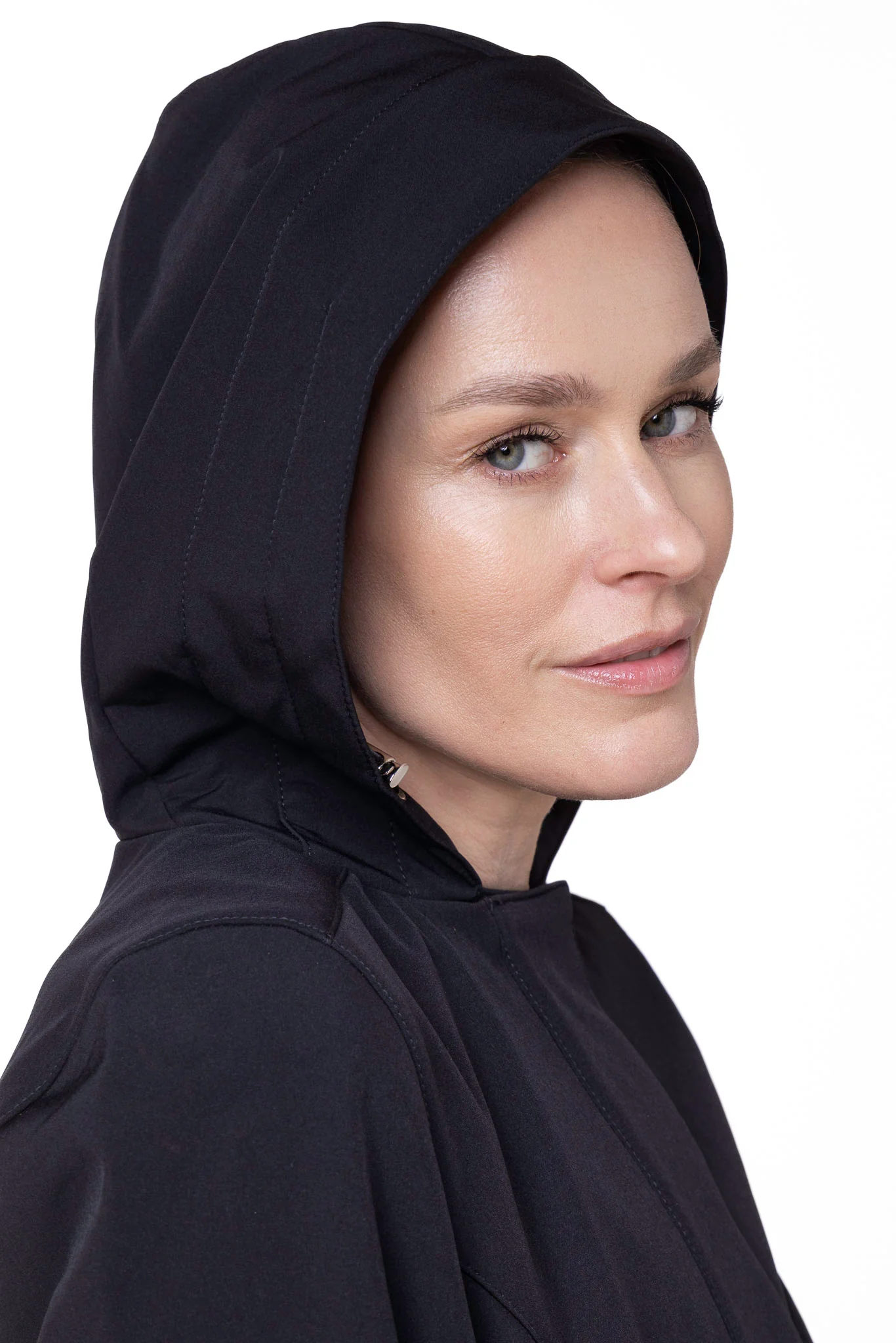 Fit and Flare Coat with Full Circle Skirts in Black and Ash Pink | Midnight Black - Image 6