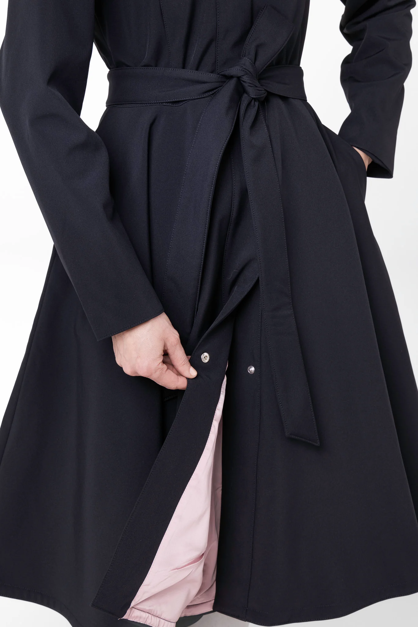 Fit and Flare Coat with Full Circle Skirts in Black and Ash Pink | Midnight Black - Image 8