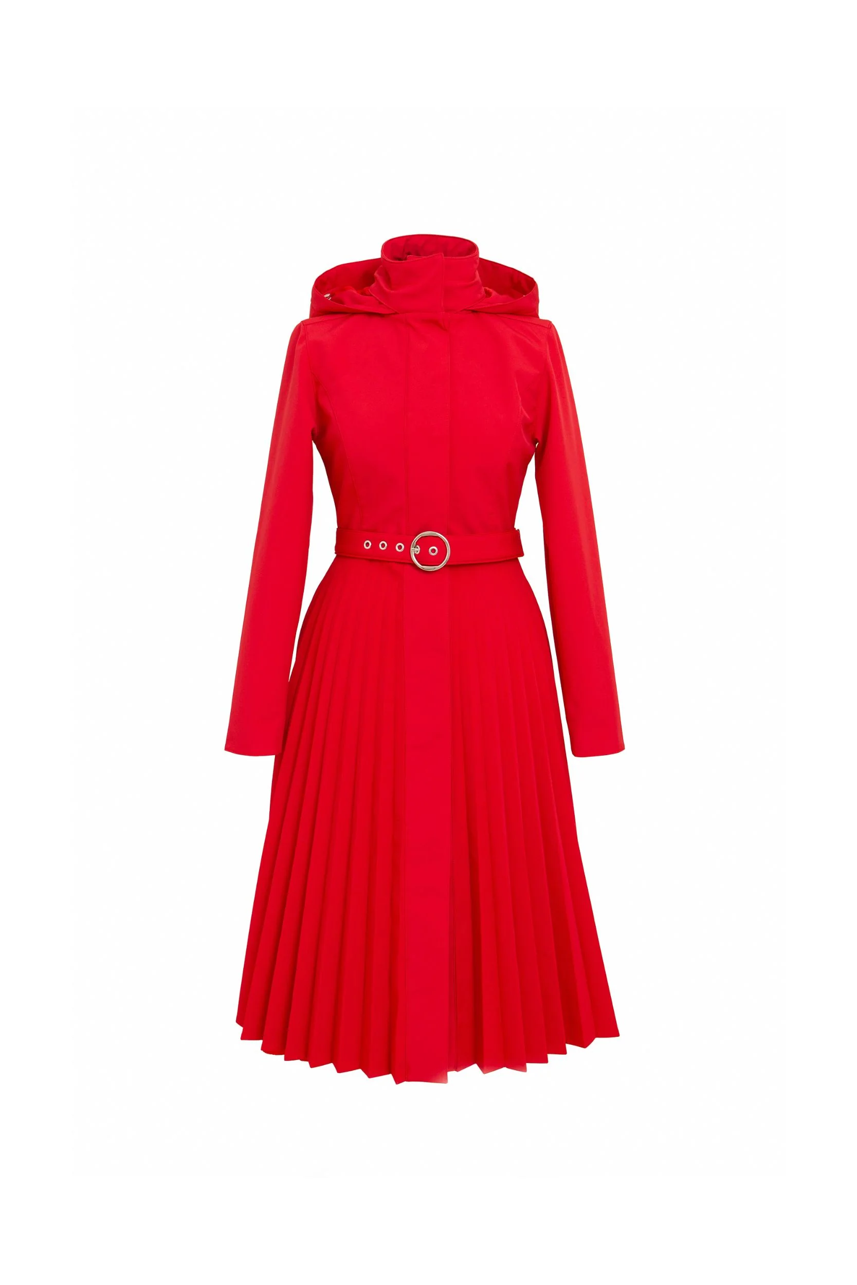 Fit and Flare Red Women's A-line Coat with Pleated Skirt | Scarlet Waltz - Image 9