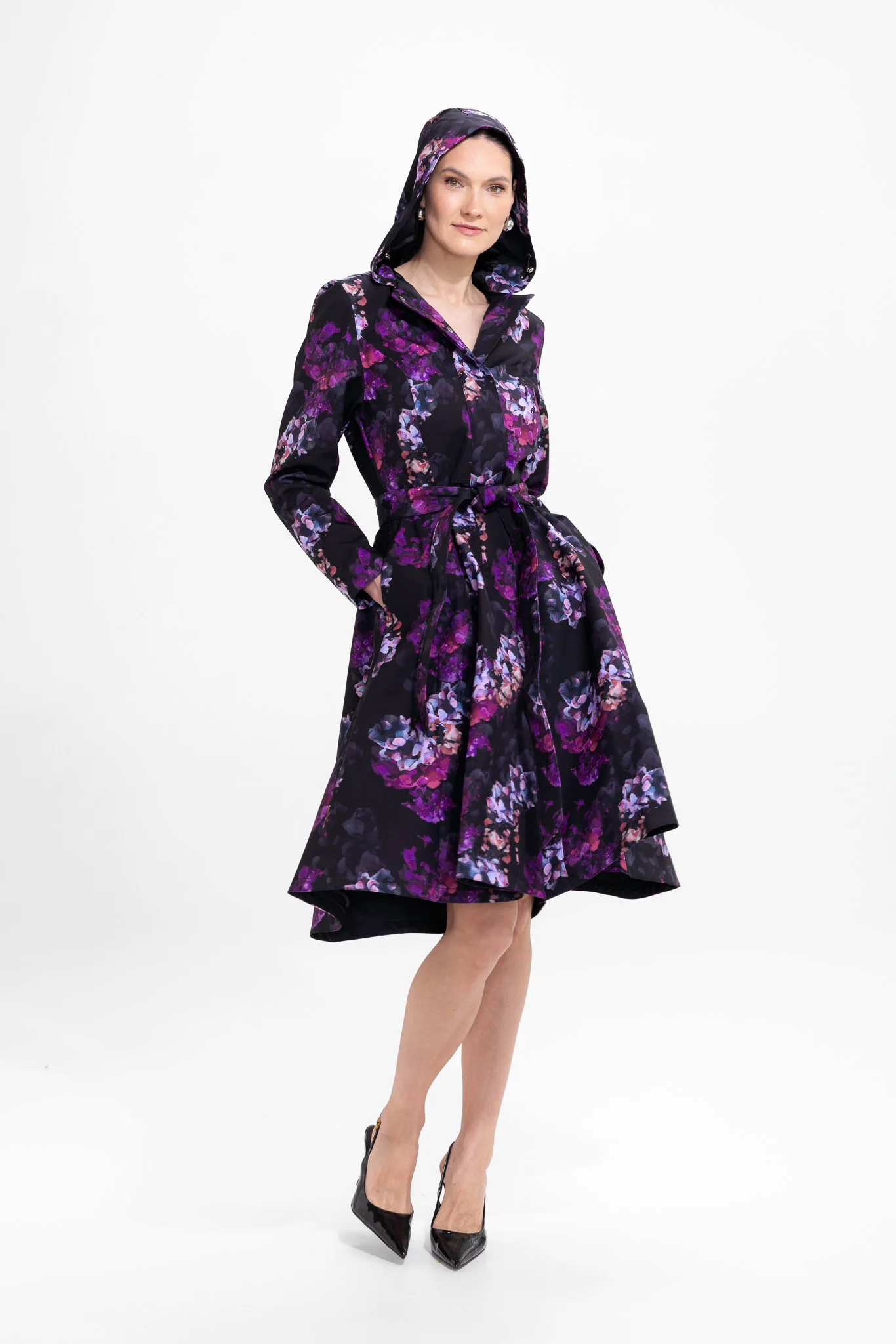 Fit and Flare Coat with A-Line Skirt in Black and Purple | Hortense - Image 4