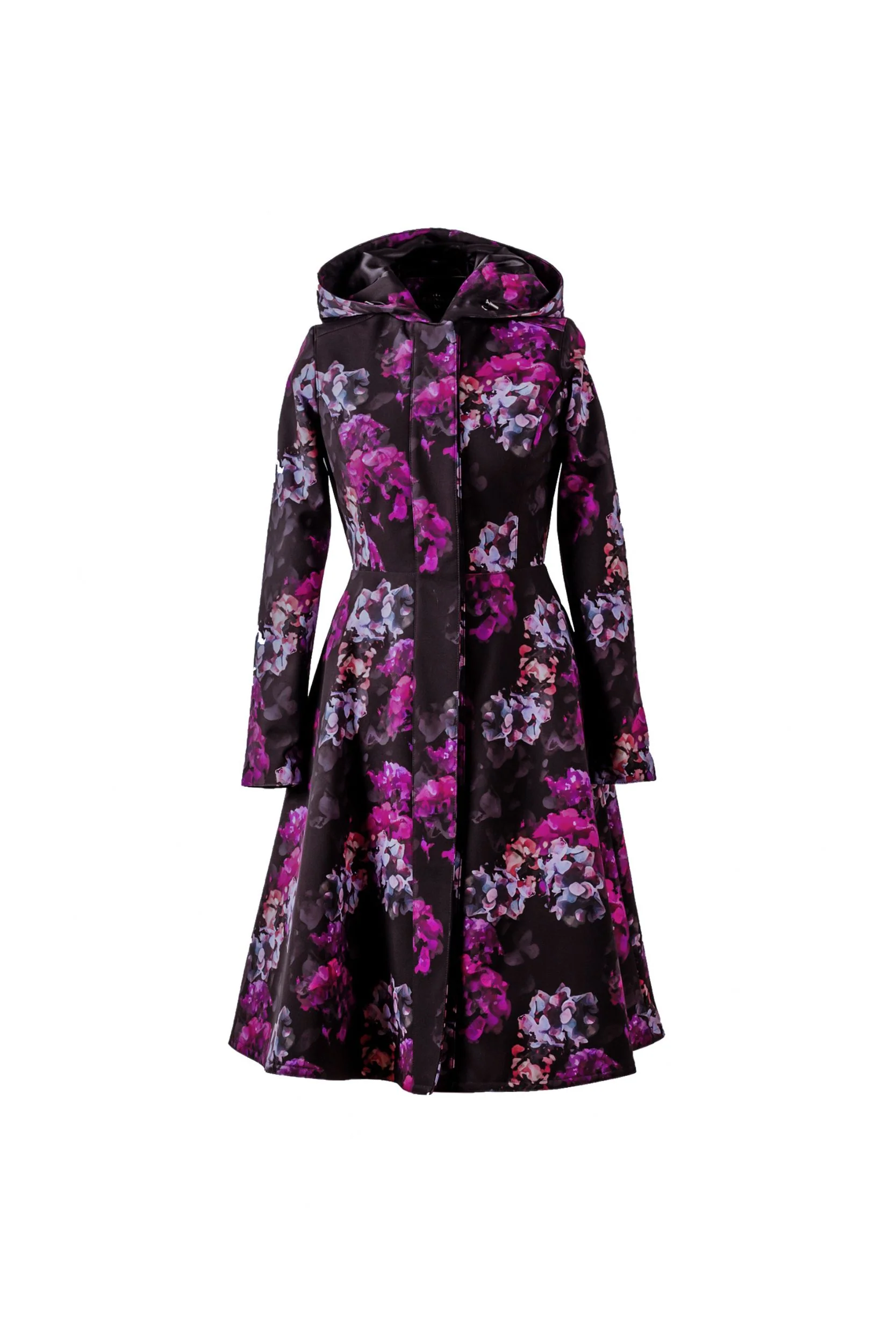 Fit and Flare Coat with A-Line Skirt in Black and Purple | Hortense - Image 9