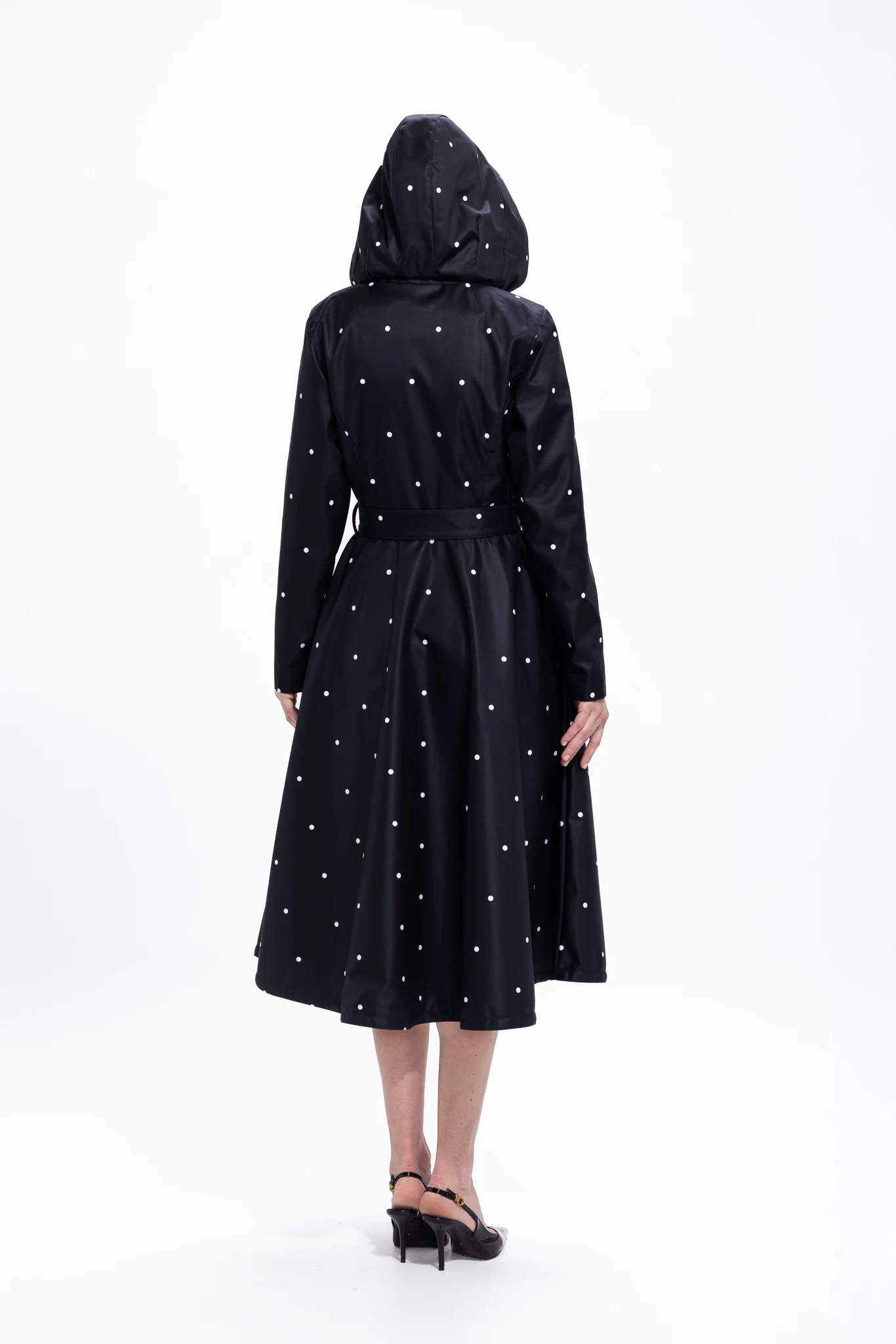 Fit and Flare Coat with A-Line Skirt in Black | Timeless Polka Dots - Image 5