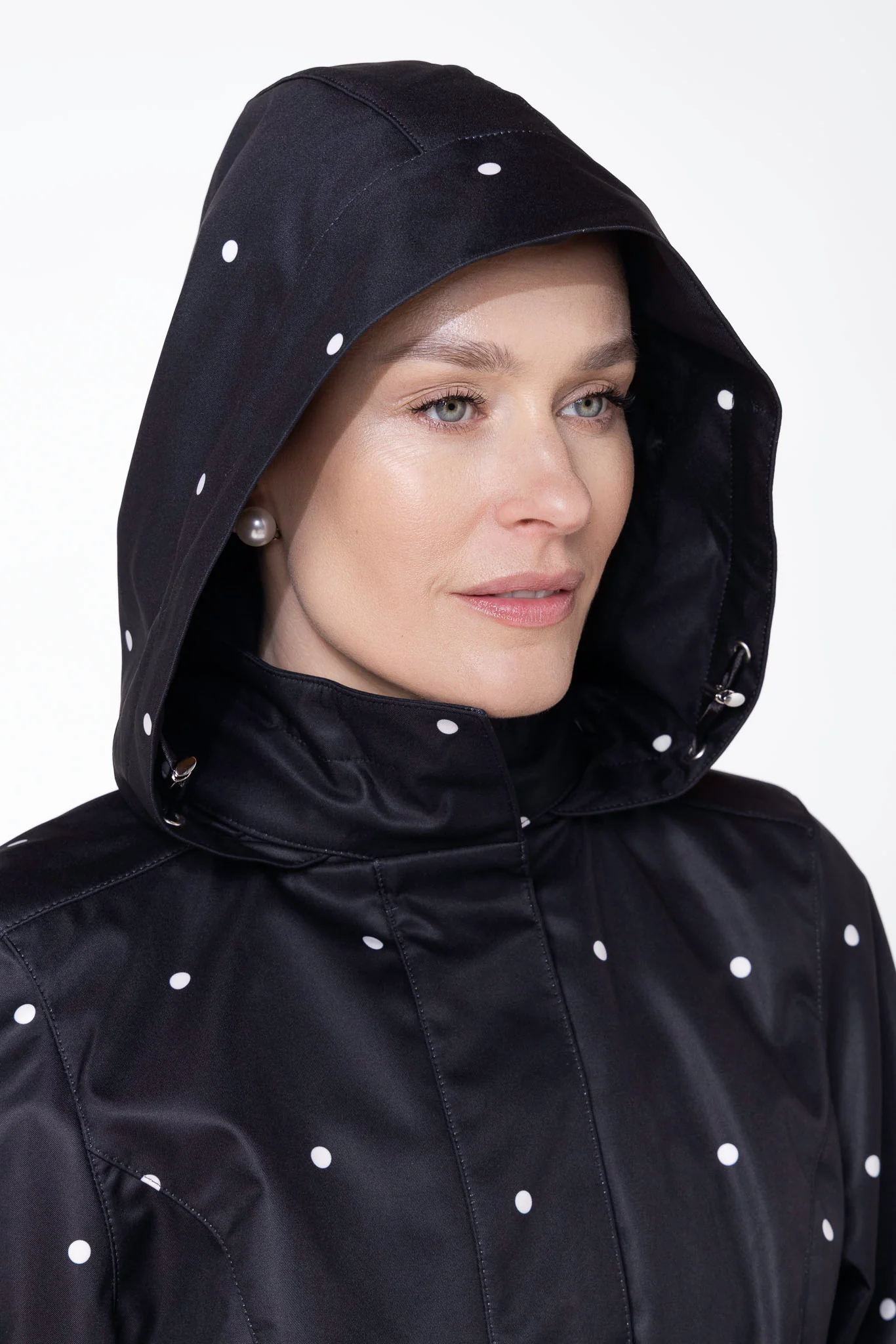 Fit and Flare Coat with A-Line Skirt in Black | Timeless Polka Dots - Image 6