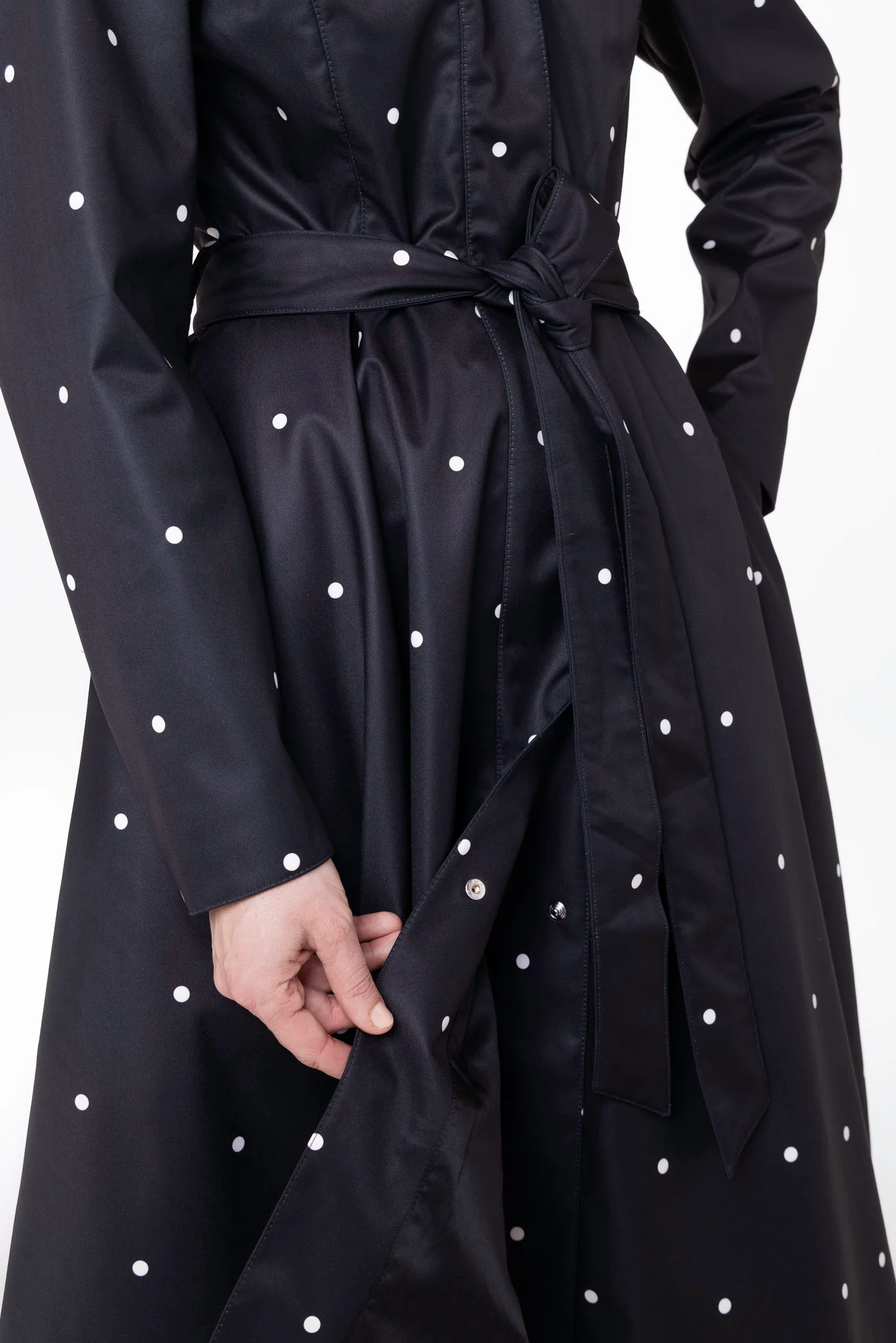 Fit and Flare Coat with A-Line Skirt in Black | Timeless Polka Dots - Image 8