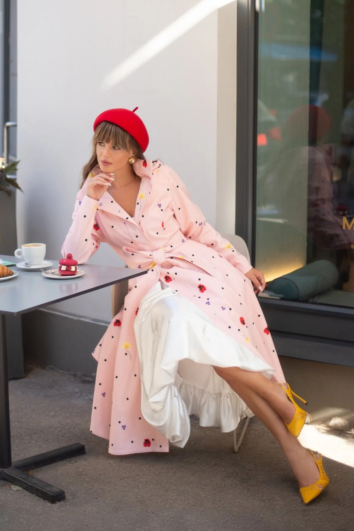 Fit and Flare Coat with A-Line Skirt in Soft Pink | Cotton Candy - Image 3
