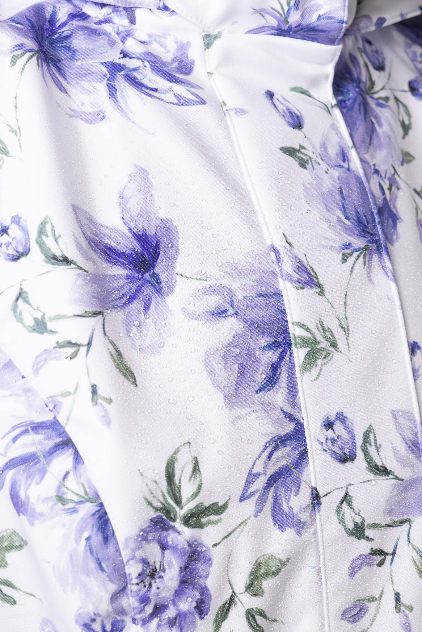 Fit and Flare Coat with A-Line Skirt in White with Blue Flower Print | Floral White - Image 7