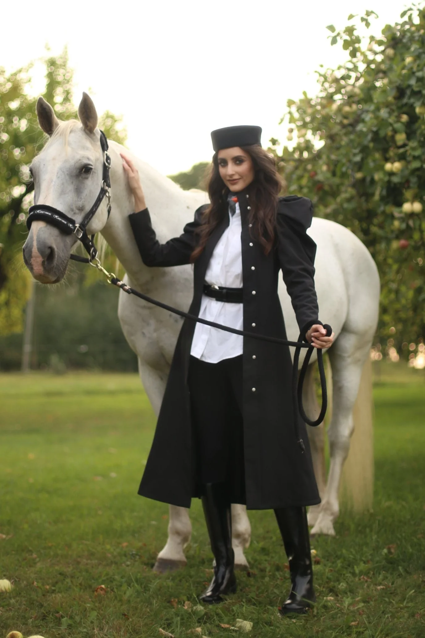 Fit and Flare Coat with Balloon-Styled Sleeves in Black | Majestic Night - Image 2