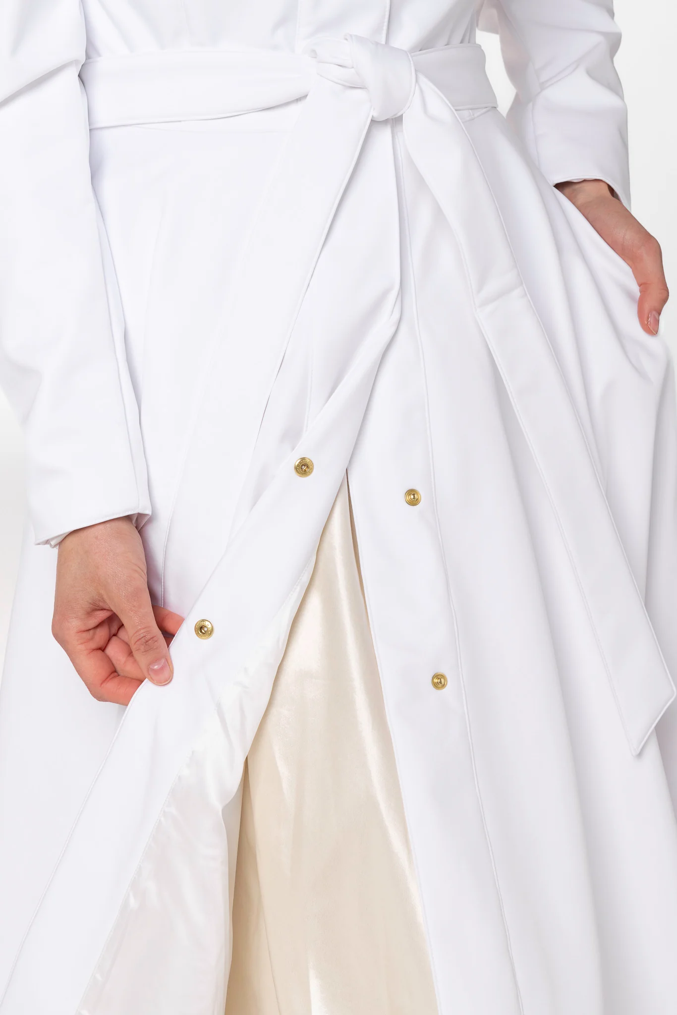 Fit and Flare Coat with Balloon-Styled Sleeves in White | Majestic White - Image 8